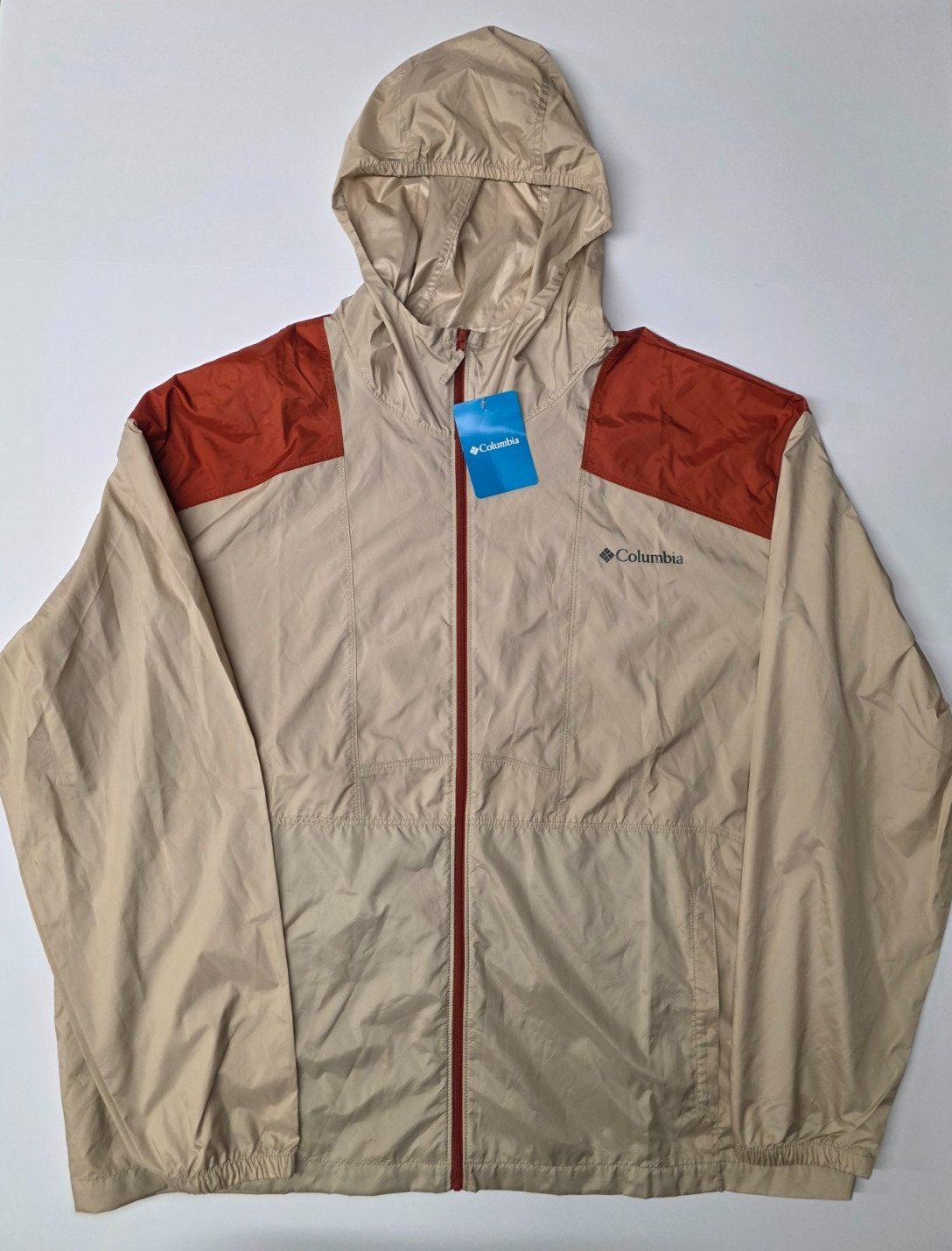 Columbia Flashback Windbreaker Jacket Hooded Beige Red Men’s XXL NWT