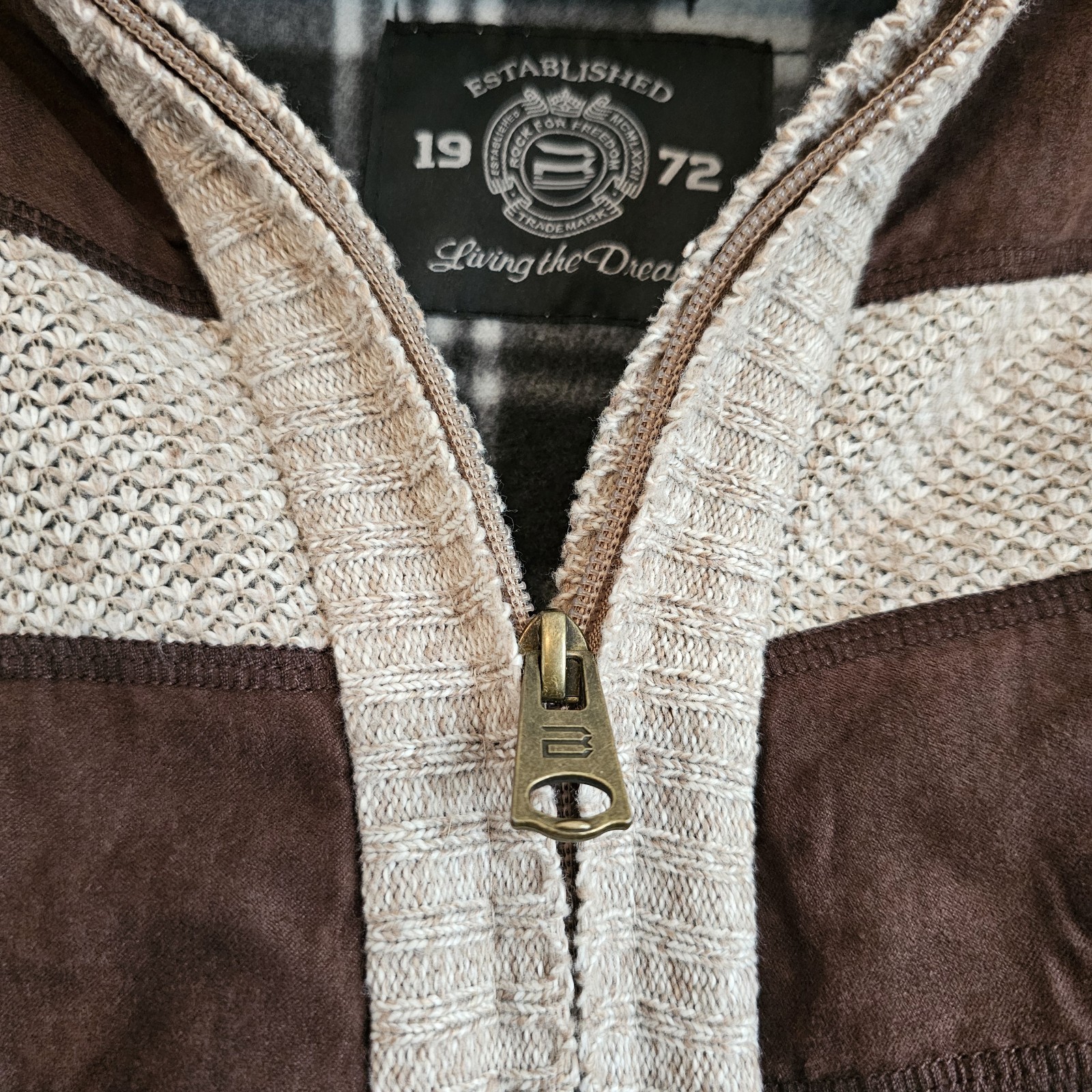 Buffalo David Bitton Full Zip Sweater Men’s L Beige Brown Mock Neck Knit