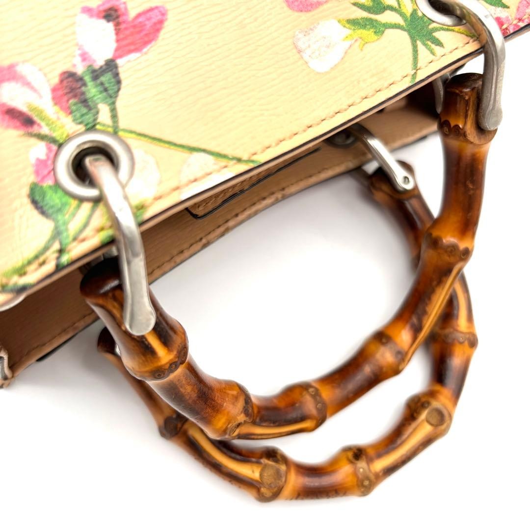 Excellent GUCCI 2way Blooms Shoulder Bag Bamboo Logo Pink Gift Present 0609