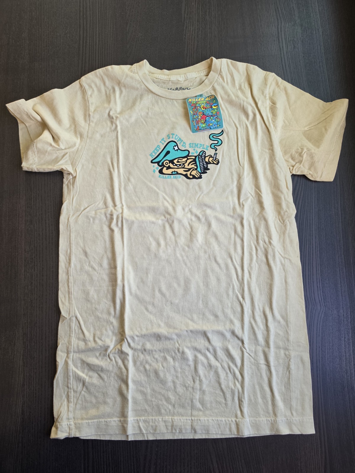 Killer Acid Keep It Stupid,Simple Men’s Size Small Beige T-Shirt