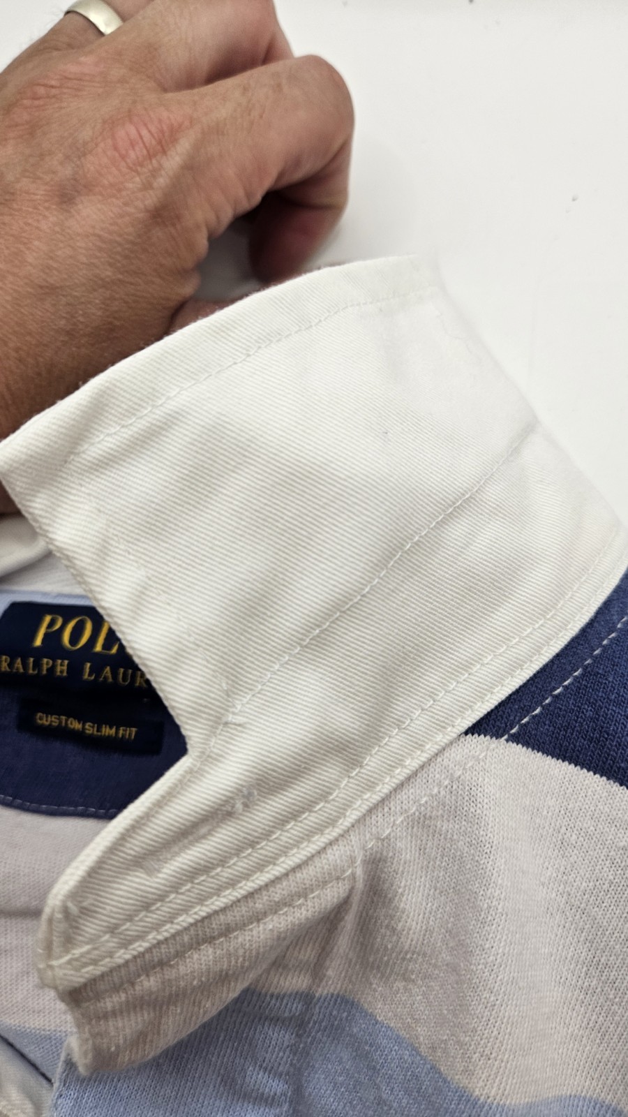 Polo Ralph Lauren Rugby Shirt XL Custom Slim Fit Striped Blue 23×28 Authentic