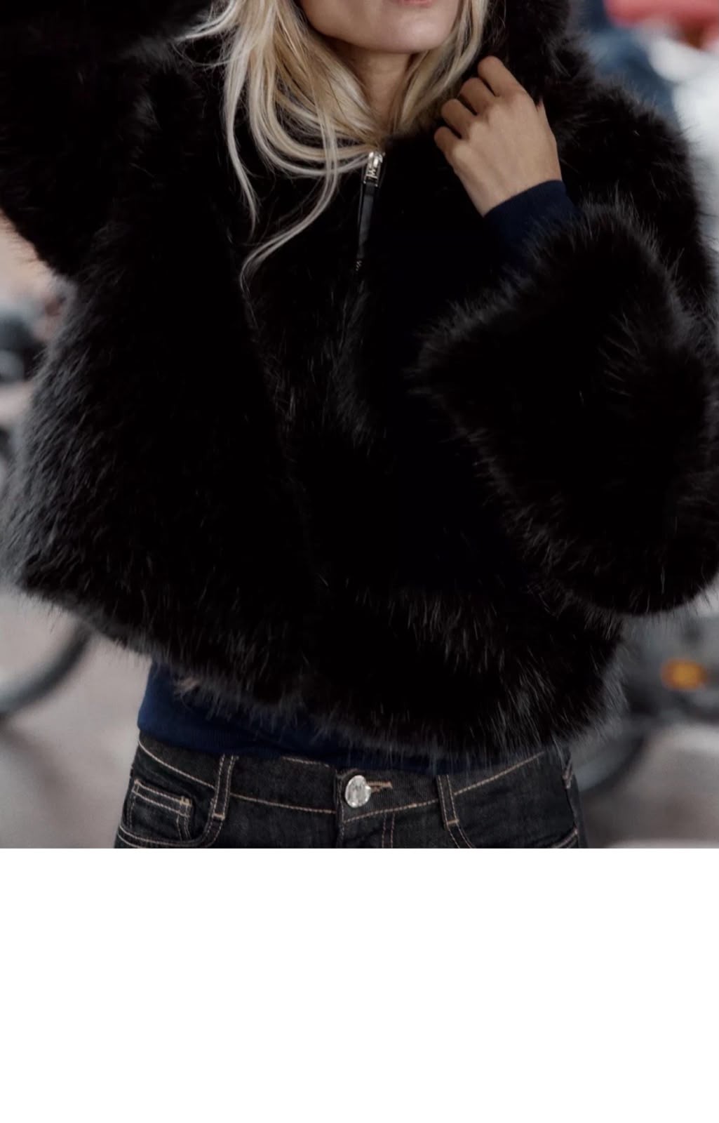 Zara women hooded faux fur zipper jacket coat size small