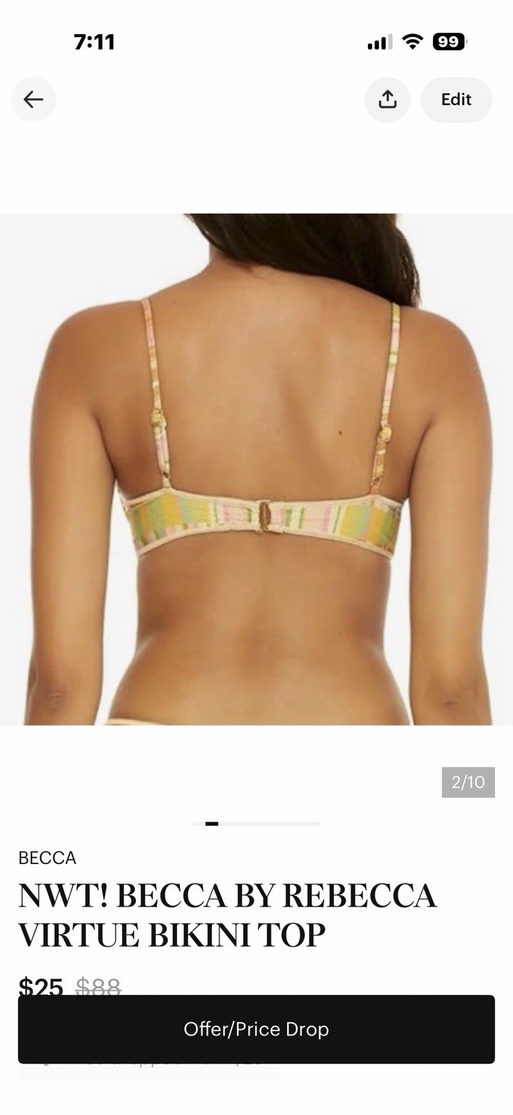 BECCA by Rebecca Virtue Women’s S B Bikini Top Multicolor Striped Metallic