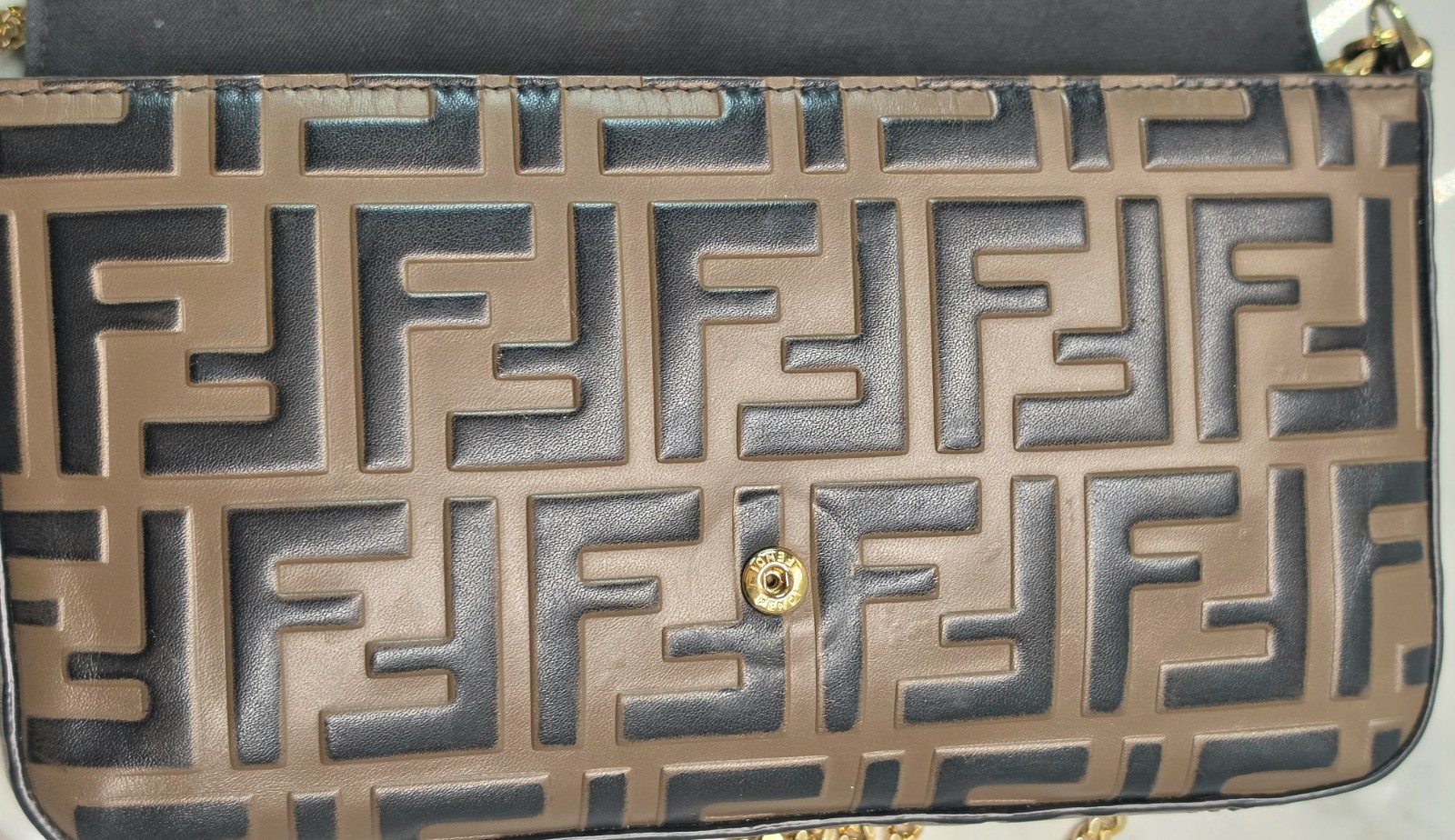 Fendi Vitello FF 1974 Bi-Color Embossed Envelope WOC MSRP: $1,550