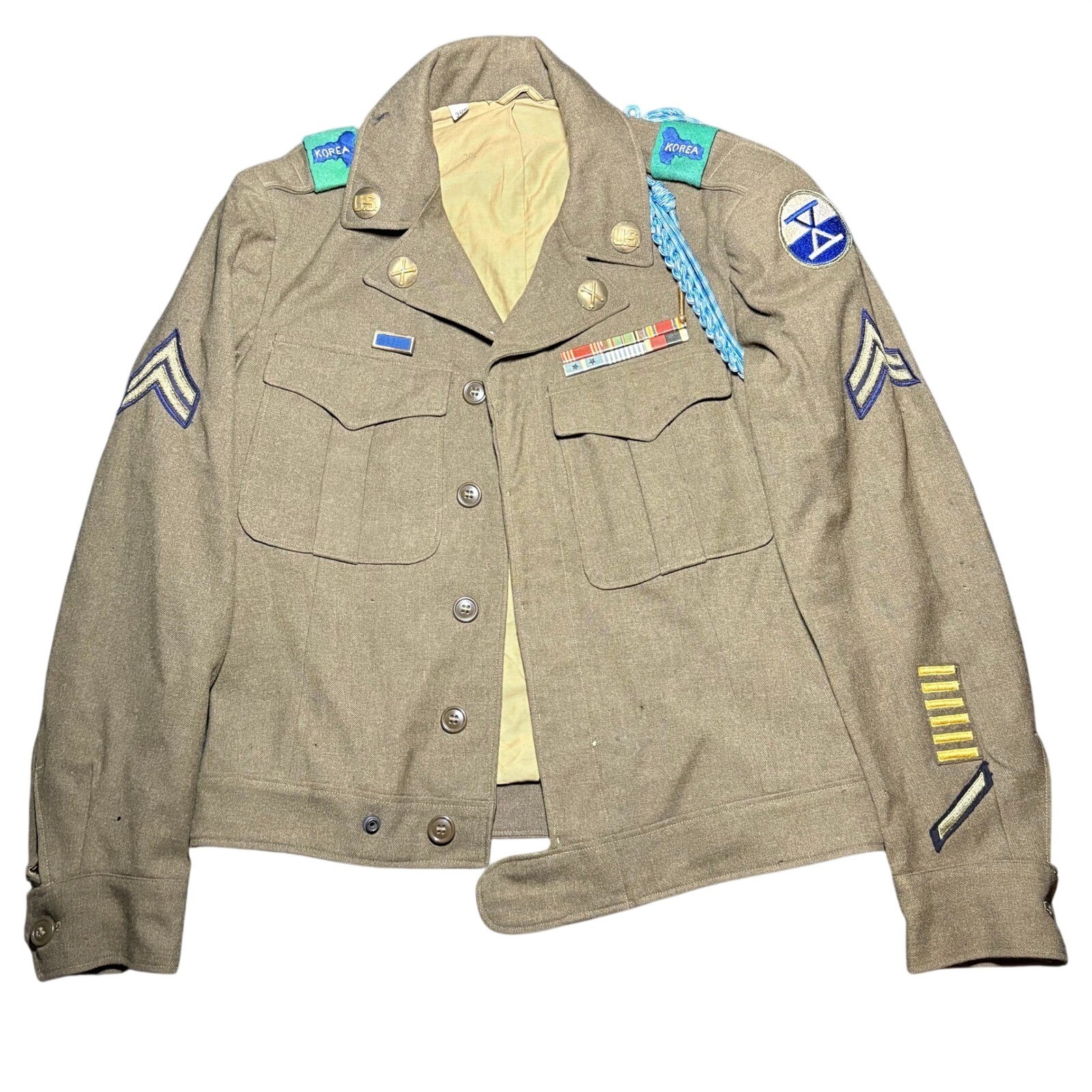 Vintage Korean War US Army Ike Jacket 8th Army Sgt Multi Ribbon Overseas Bars