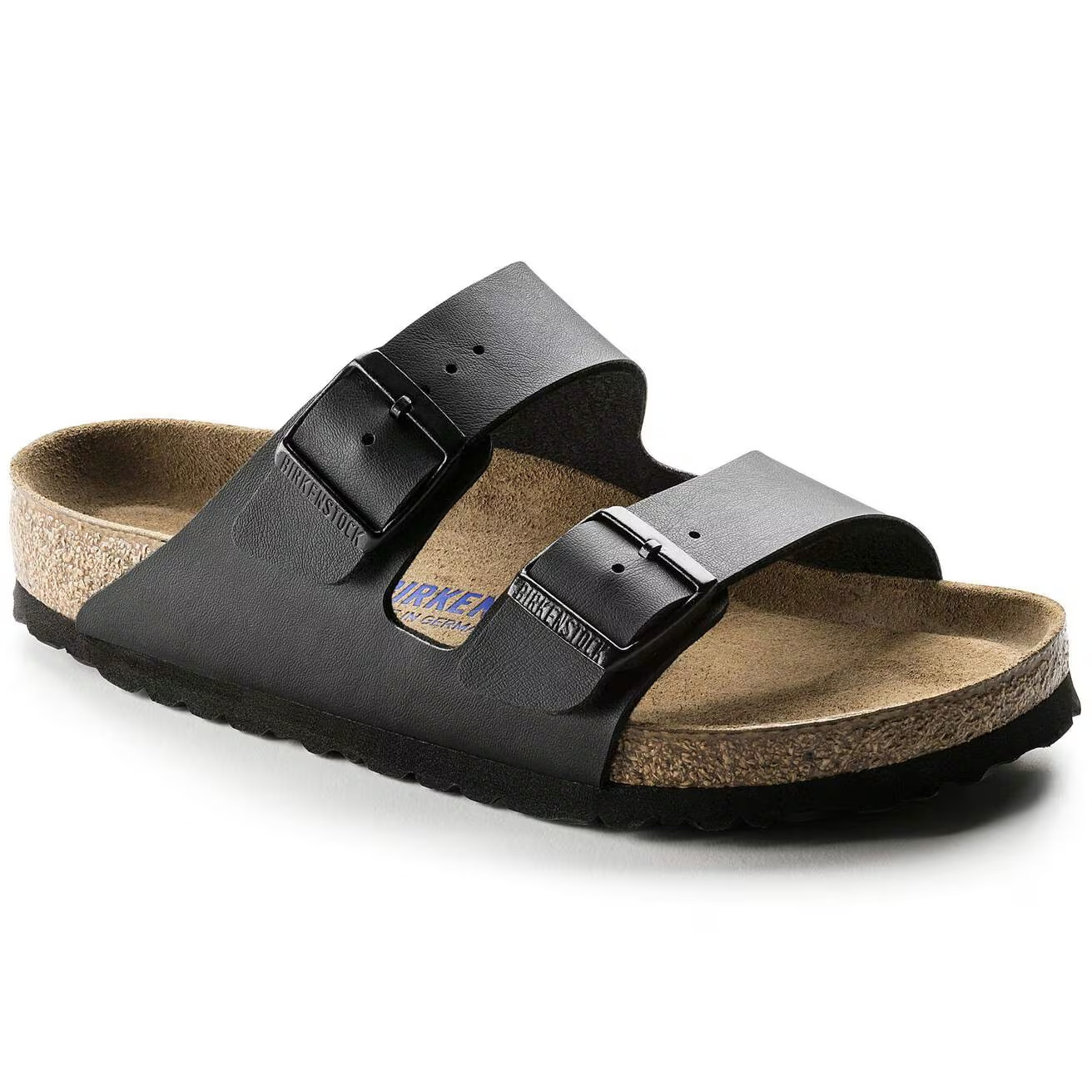 Birkenstock Arizona Mocha/Stone/Black/Blue Birkibuc Leather Soft Footbed Sandals