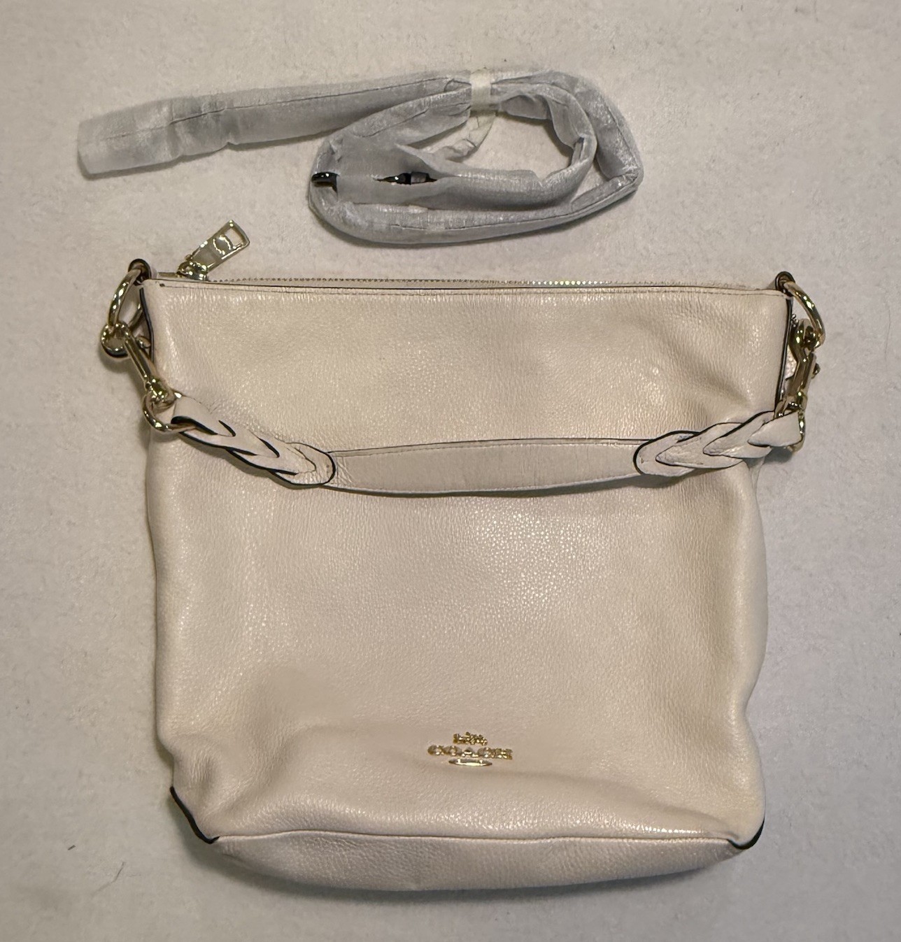 Coach Edie 31 F31507 Pebbled Leather Shoulder Bag Chalk Gold Hardware +New Strap