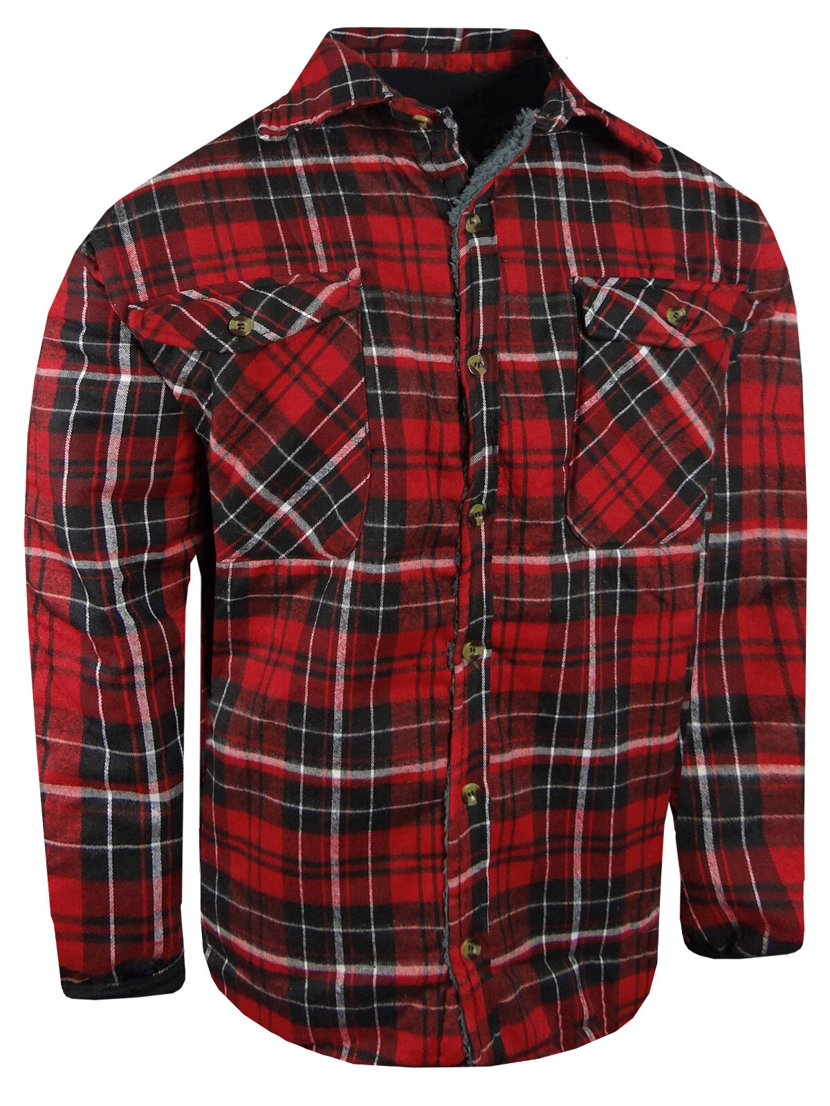 Men Flannel Plaid Shirt Jacket Sherpa Lining Warm ALL COTTON 4 Pockets Button Up
