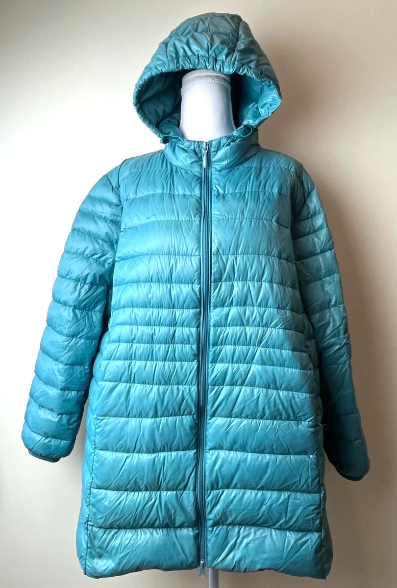 Down Filled Teal Aqua Puff Jacket Coat Women’s L/XL Japan Warm Cozy Lightweight