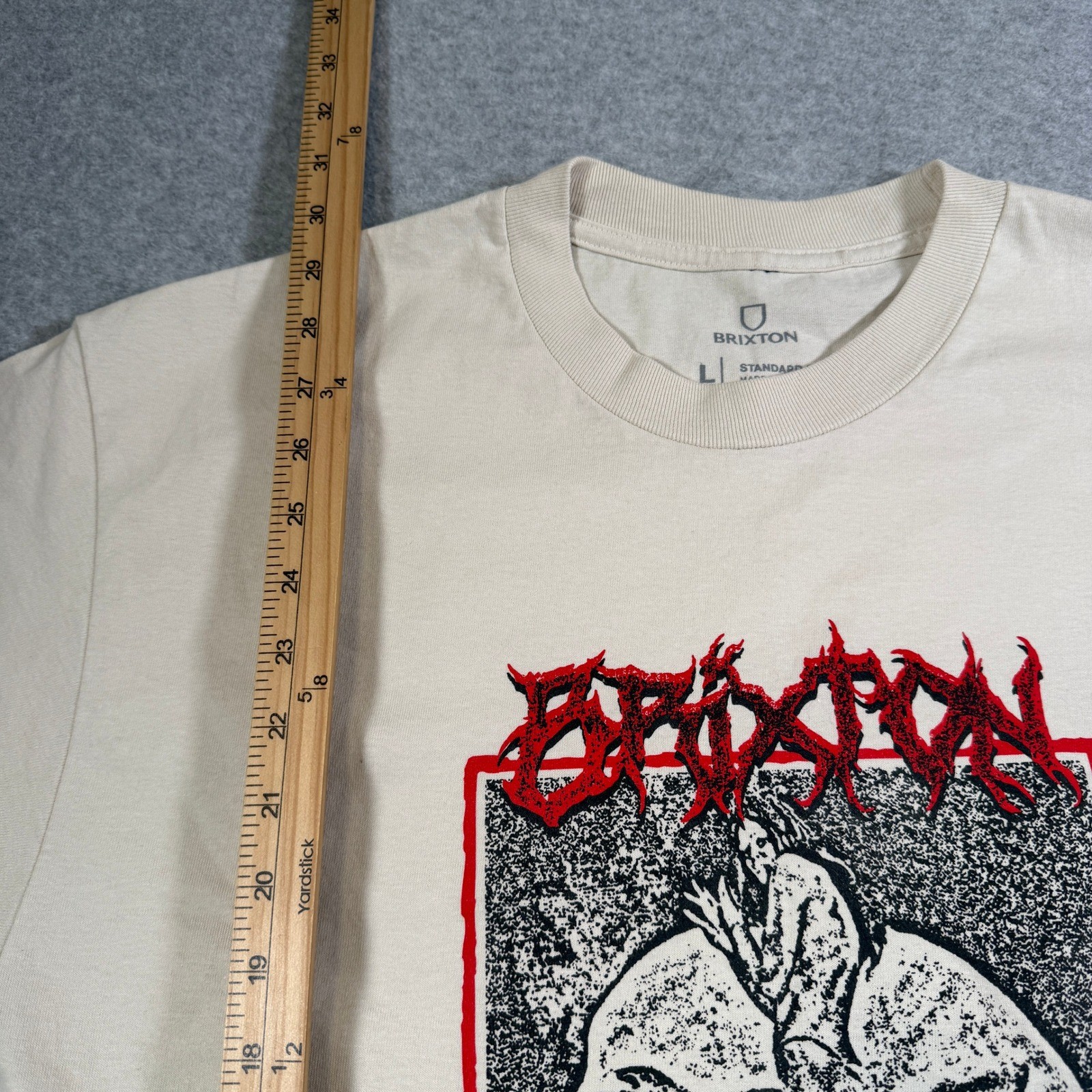 Brixton Mens Beyond the Void Graphic T-Shirt Cream Large Skull Snake Cotton Tee