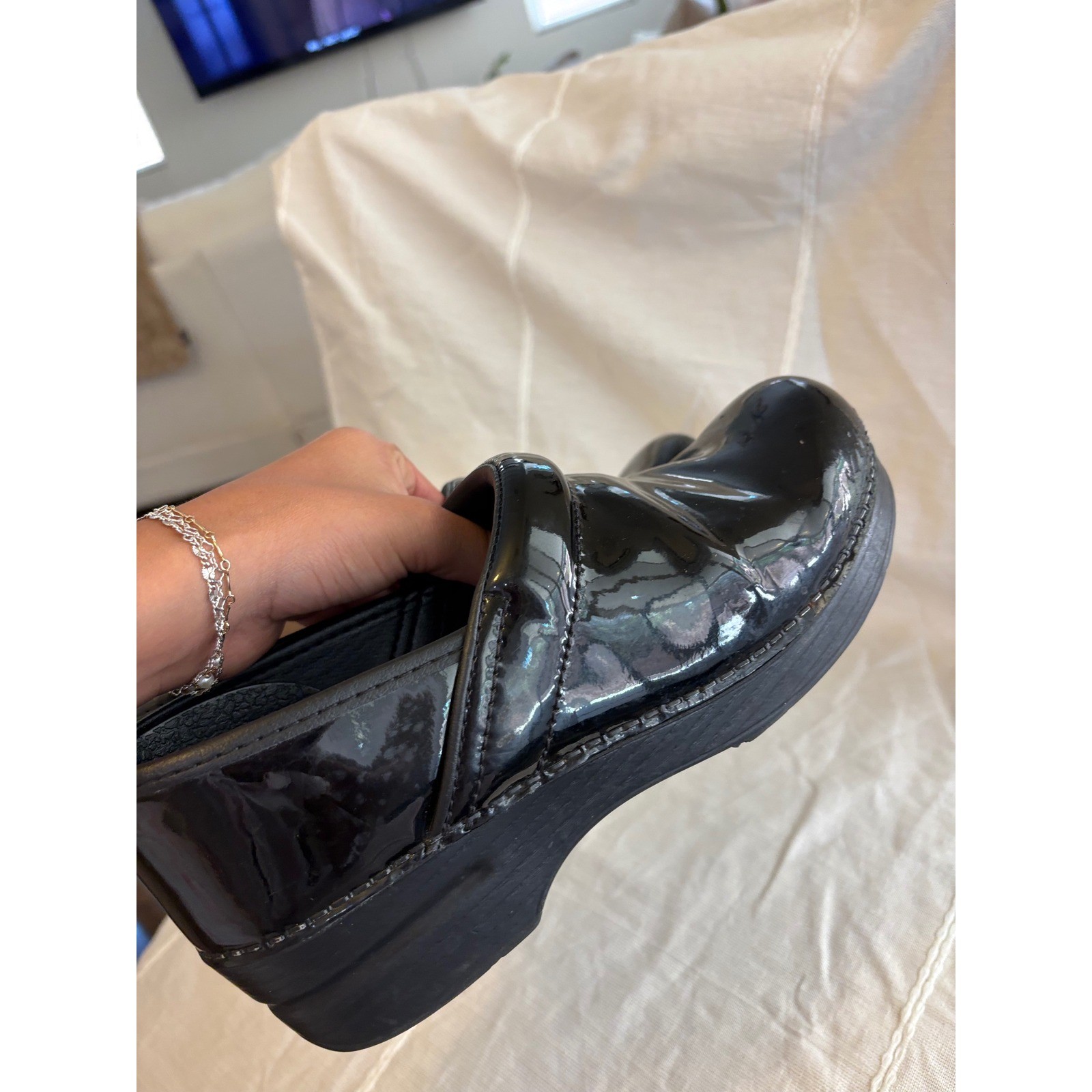 Dansko Professional Black Patent Leather Clogs Womens Size 38 Nursing Shoes