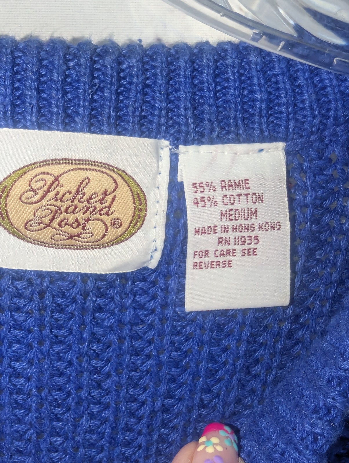 Vintage Picket & Post Women’s Royal Blue Crew Neck Knit Shaker Sweater Size M
