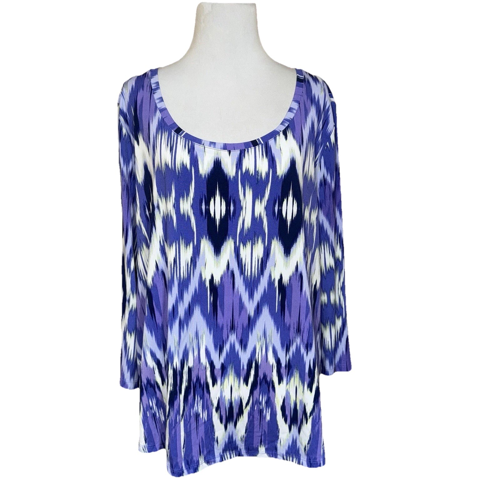 CHICO’S Purple Multi Brushed Feather Ikat Zipper Back Top Shirt Size 3 (XL)
