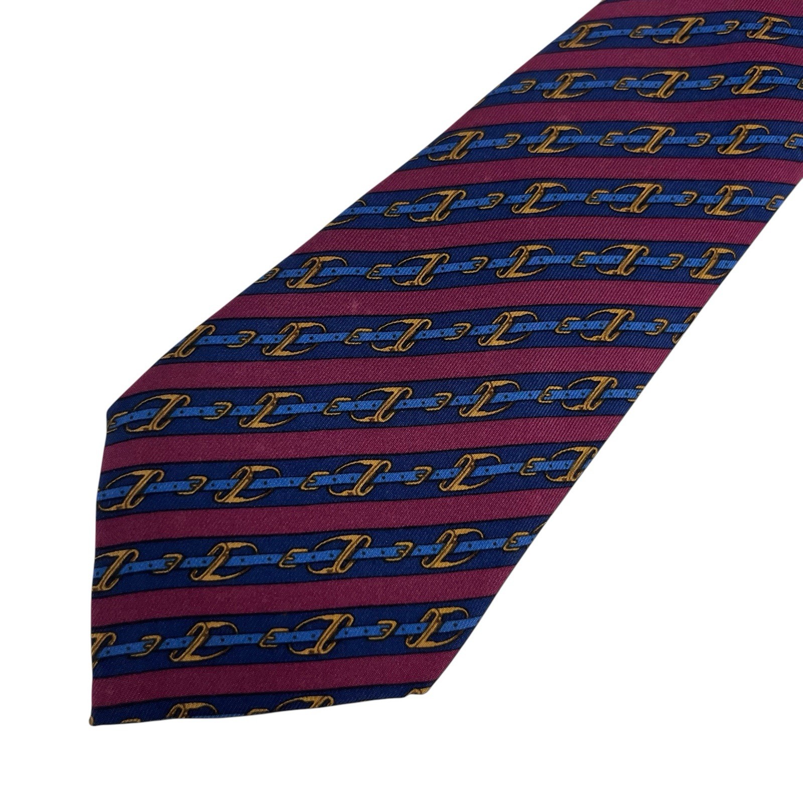 Hermes Men’s Tie Equestrian Belts Burgundy/Navy Silk 950 IA 3 1/8″ (W) 55.5″ (L)