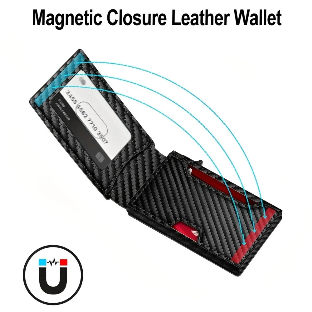 Men’s Slim PopUp Bifold Carbon Fiber Wallet, RFID Blocking, Card Holder,Men Gift