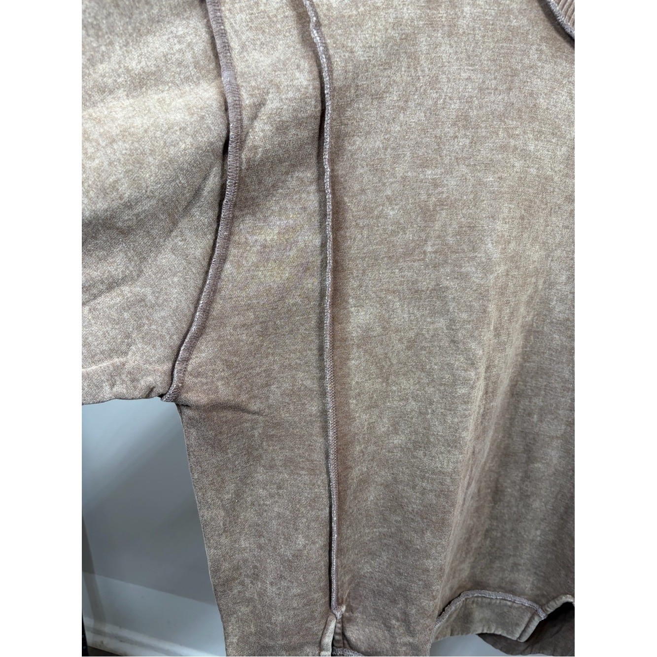 Zenana Mineral Wash Oversized Sweatshirt Raw Seam Acid Wash Mocha Brown M