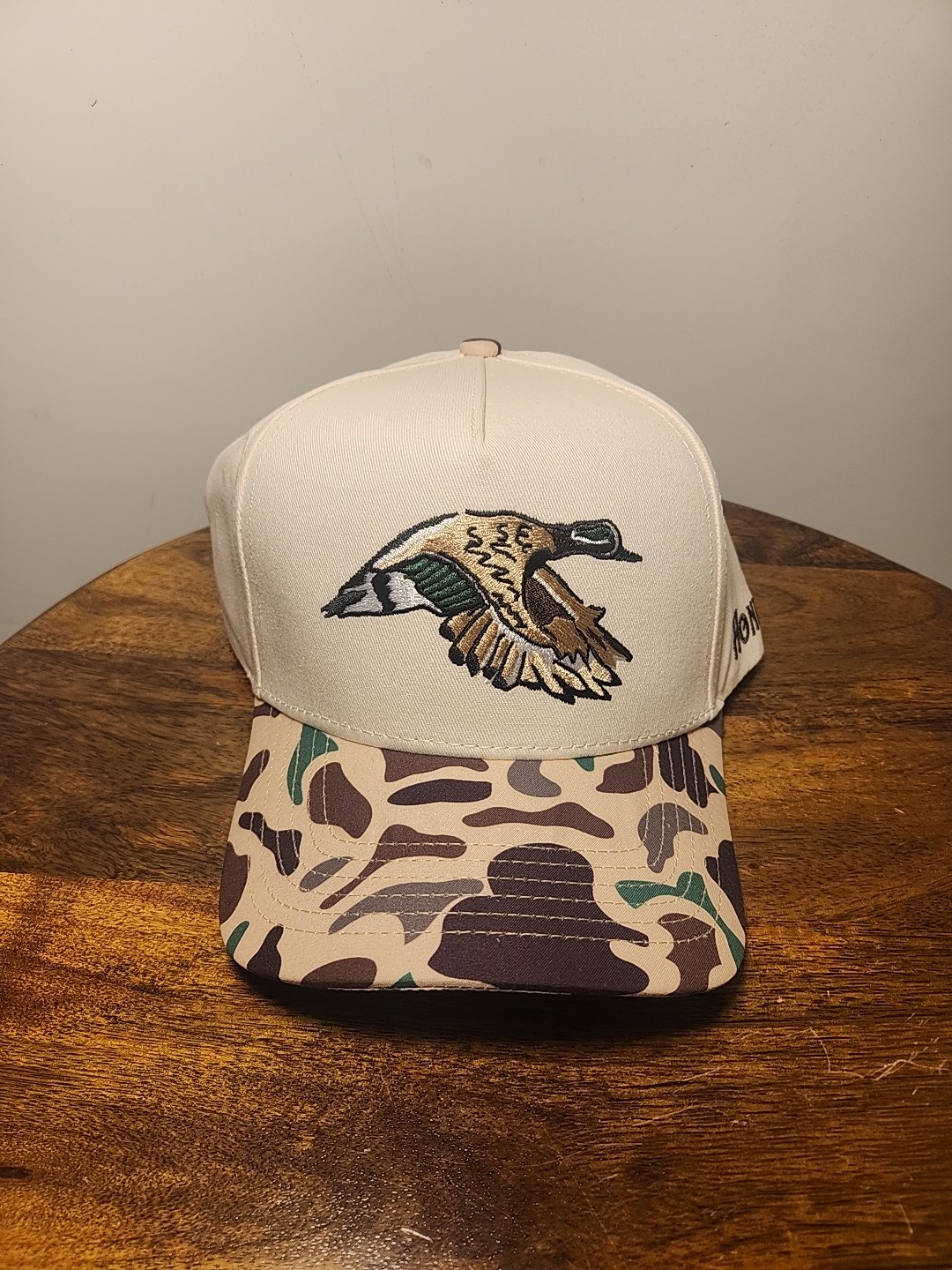 Hondo Mallard Duck Embroidered Snapback Hat Cream Camo Brim Mens Adjustable Cap