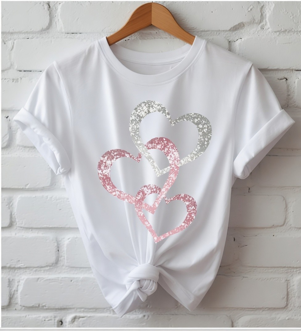 Glitter Hearts White T-Shirt | Pink Silver Sparkle Heart Shirt