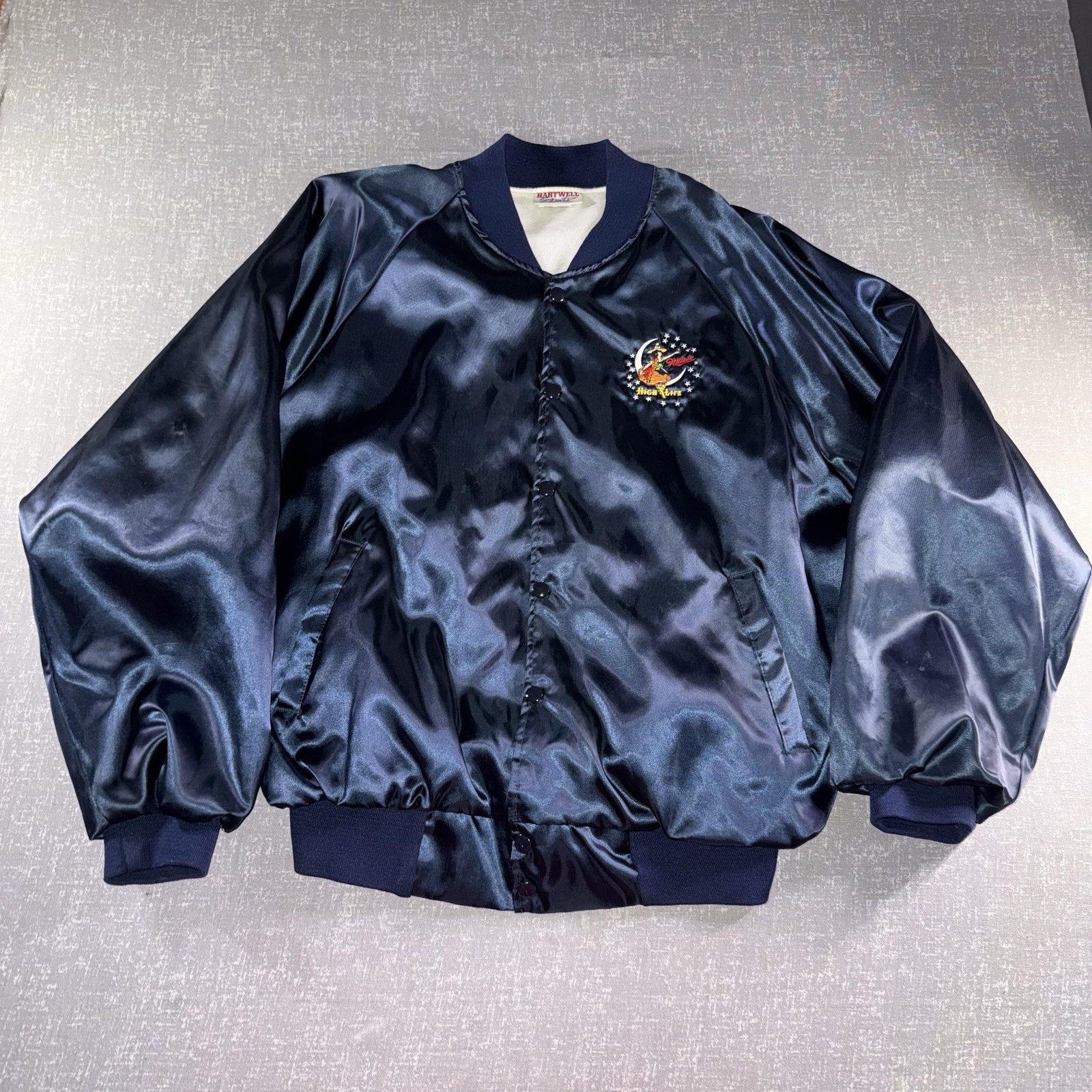 Vintage Hartwell Sports Jacket Mens Large Blue Satin Miller High Life Bomber USA