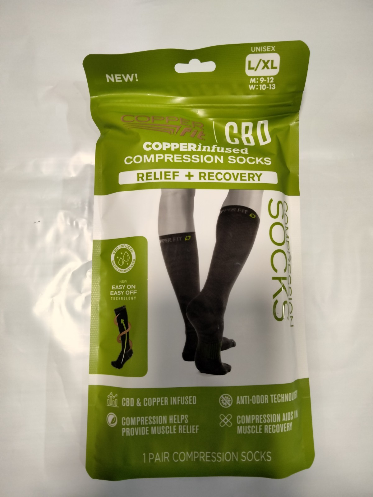 Copper Fit Energy Compression Socks L/XL Men 9-12 Women 10-13 1 Pair Black New