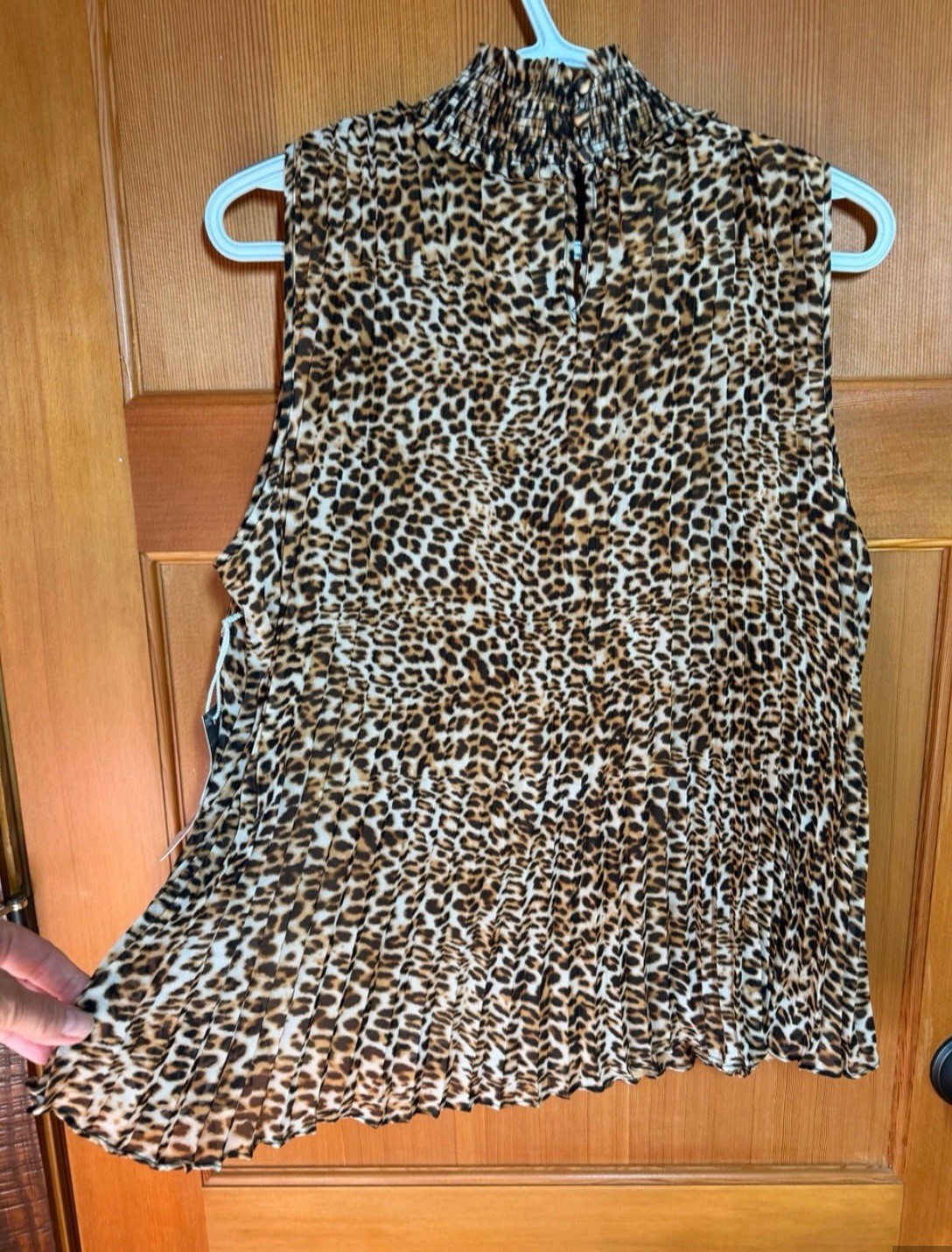 Worthington Women’s Brown Black Leopard Print Mock Neck Sleeveless Blouse PXL