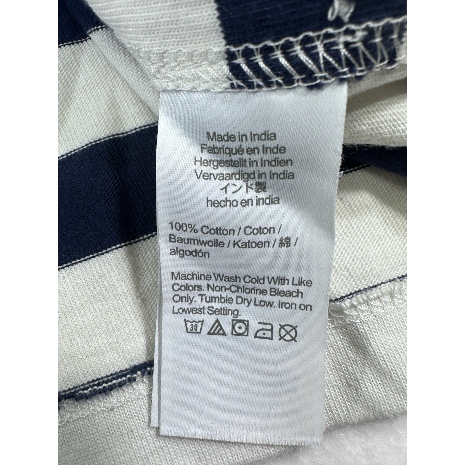 J. Crew Sailor Stripe Boatneck T-Shirt M Navy Blue White Gold Button Hem SP24