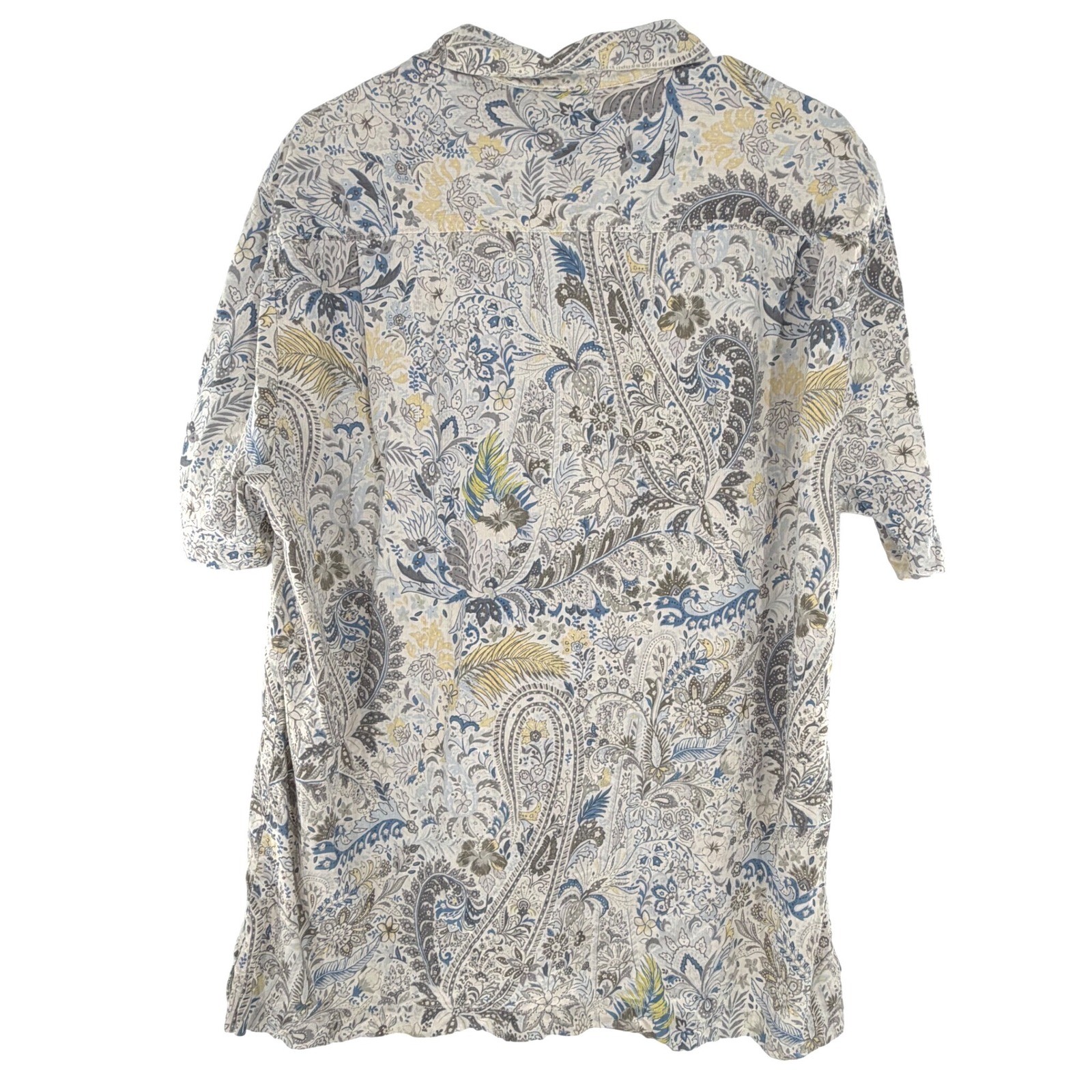 Tommy Bahama Mens 100% Silk Paisley Floral Camp Shirt Blue Tan L 161-T313615