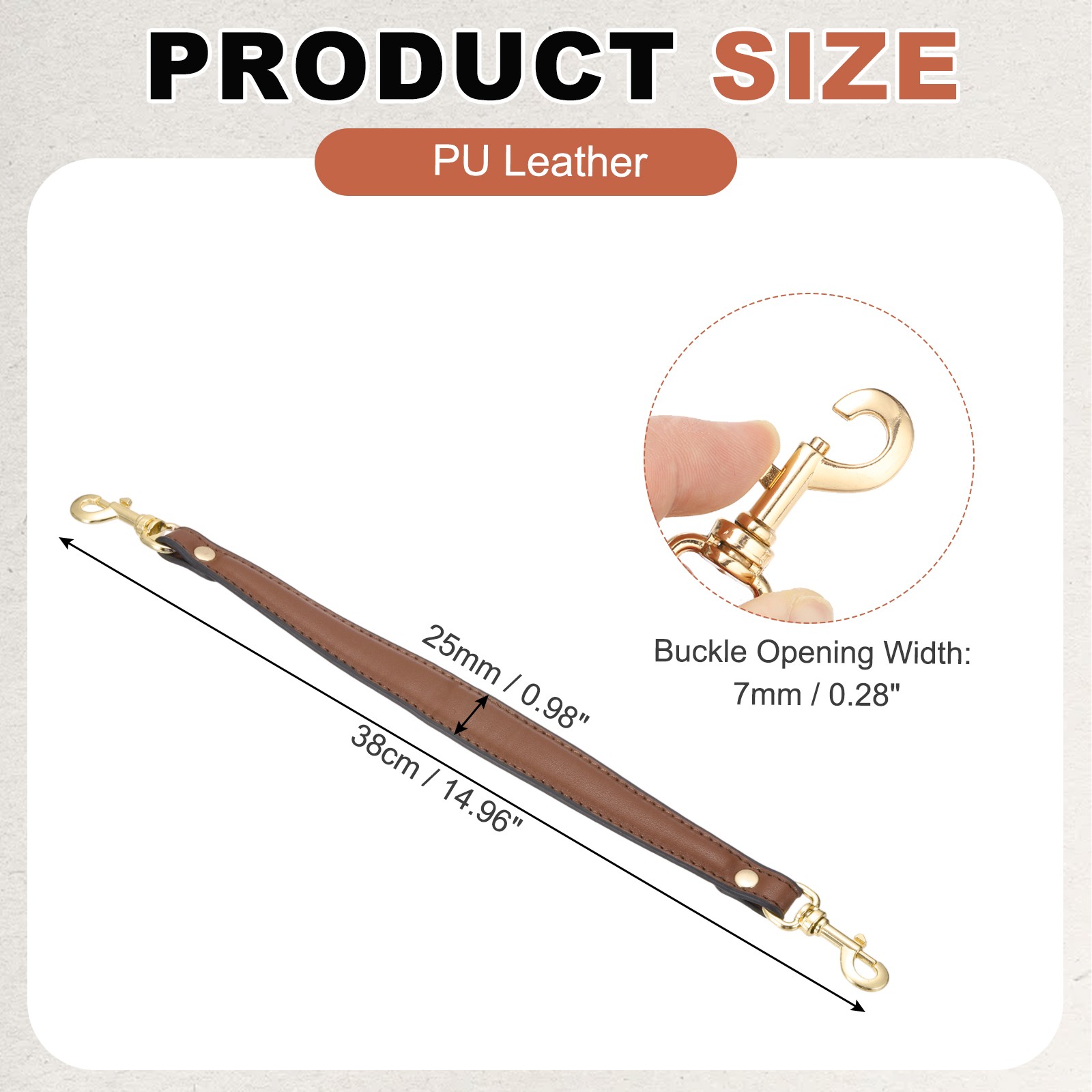 15 Inch Leather Purse Strap 1 Inch Short Handle Bag Strap Brown/Light Gold