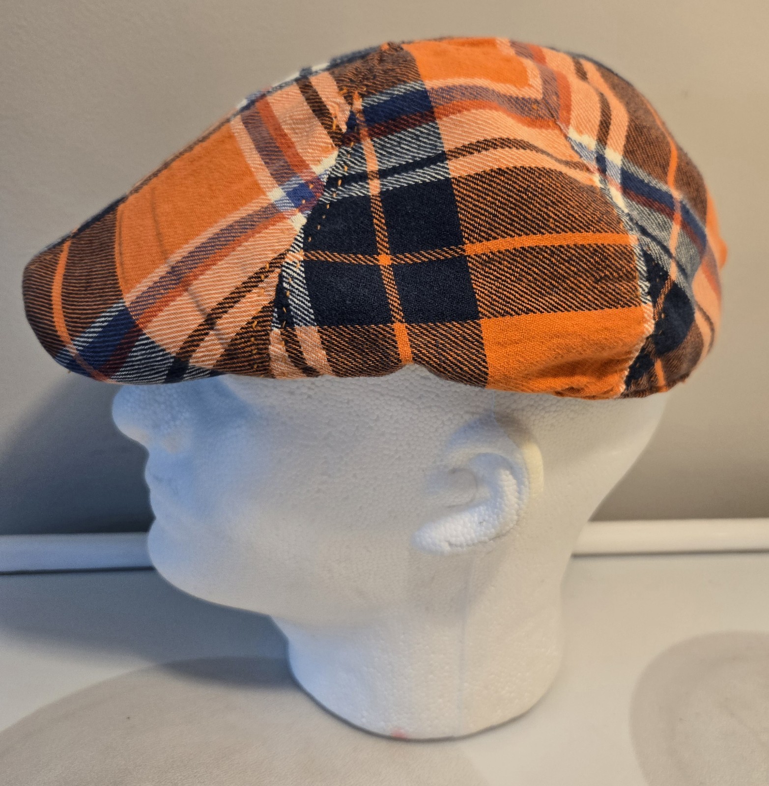 Upcycled Custom Newsboy American Eagle Orange Flannel Cap Size S/M