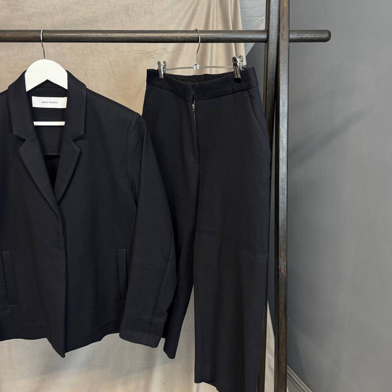 Rare Norse Projects Yrsa Waffle Suit Set Blazer Trousers Black Made in Portugal