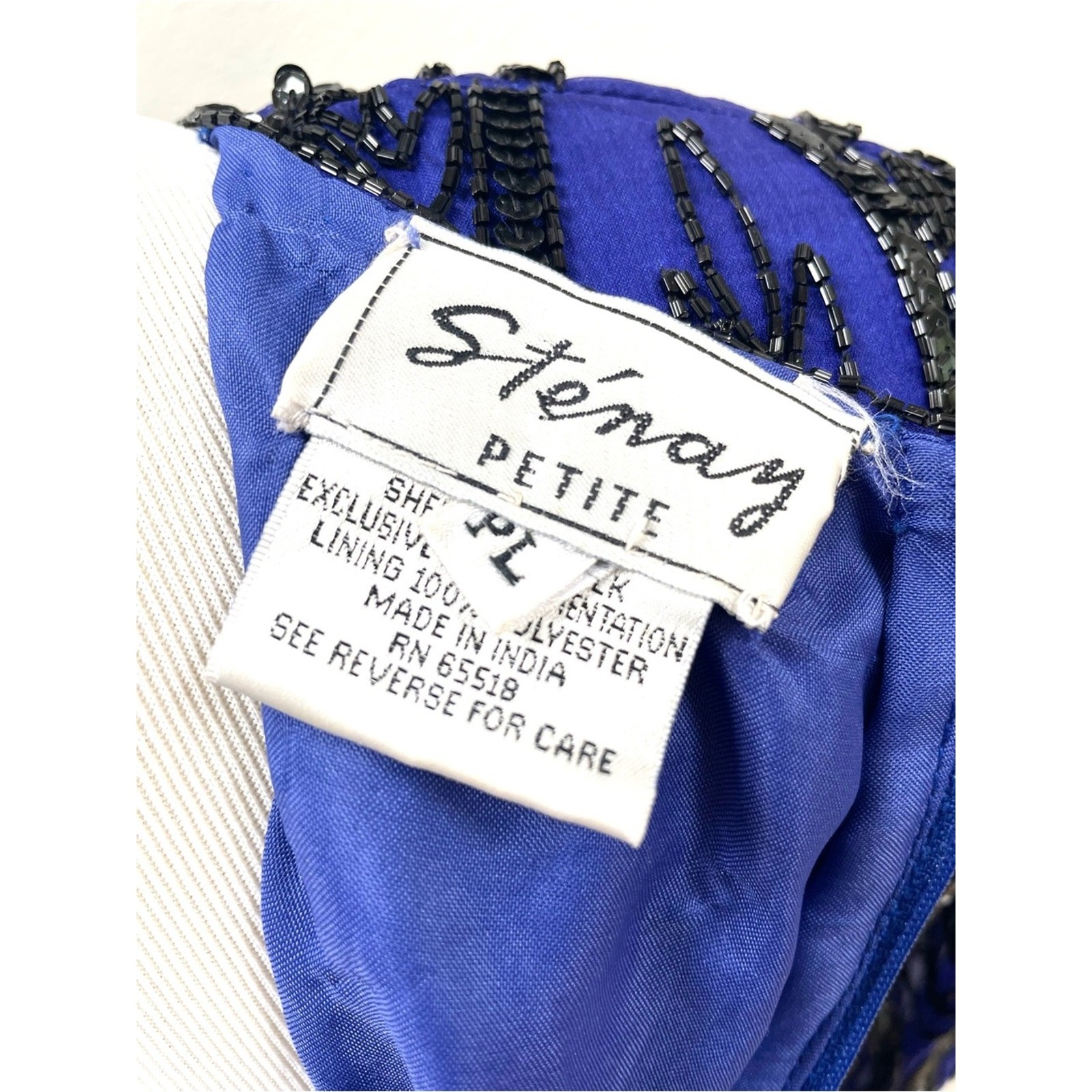 80s 90s Vintage Stenay Beaded Silk Blue Long-Sleeve Evening Top Women’s Medium P