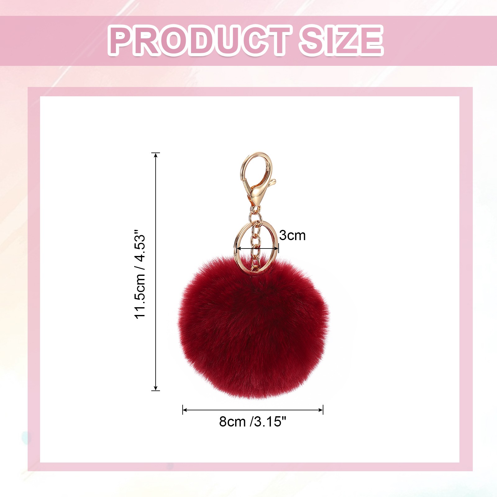 8cm Pom Pom Keychain Faux Rabbit Fur Puff Ball for Women Purse Wine Red
