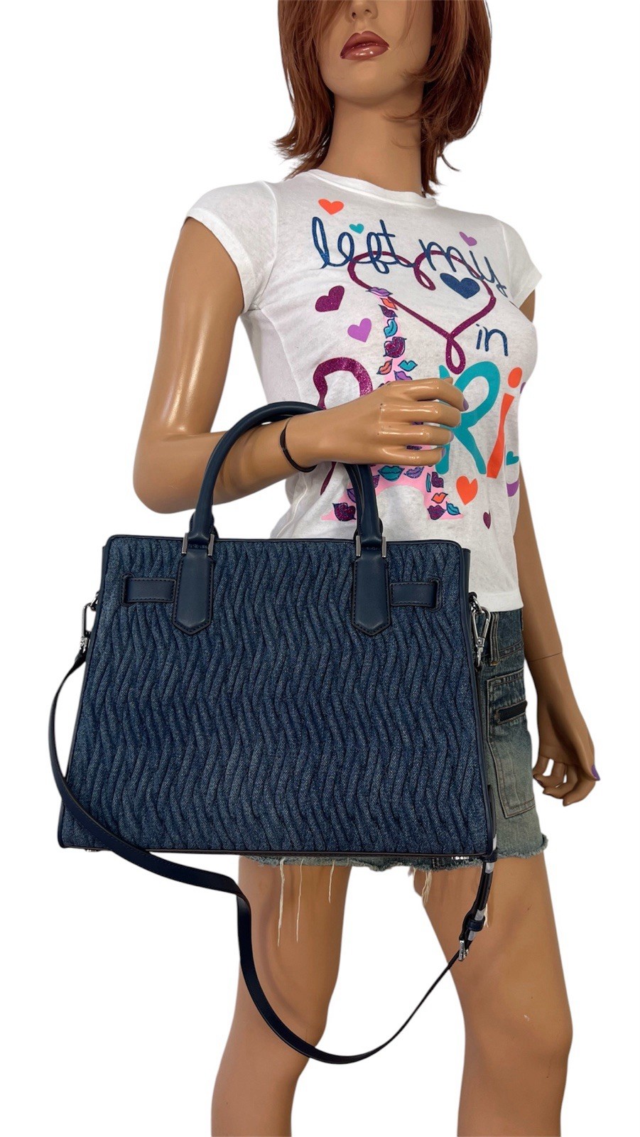 Michael Kors Hamilton Women Medium Crossbody Satchel Handbag Denim Bag Blue