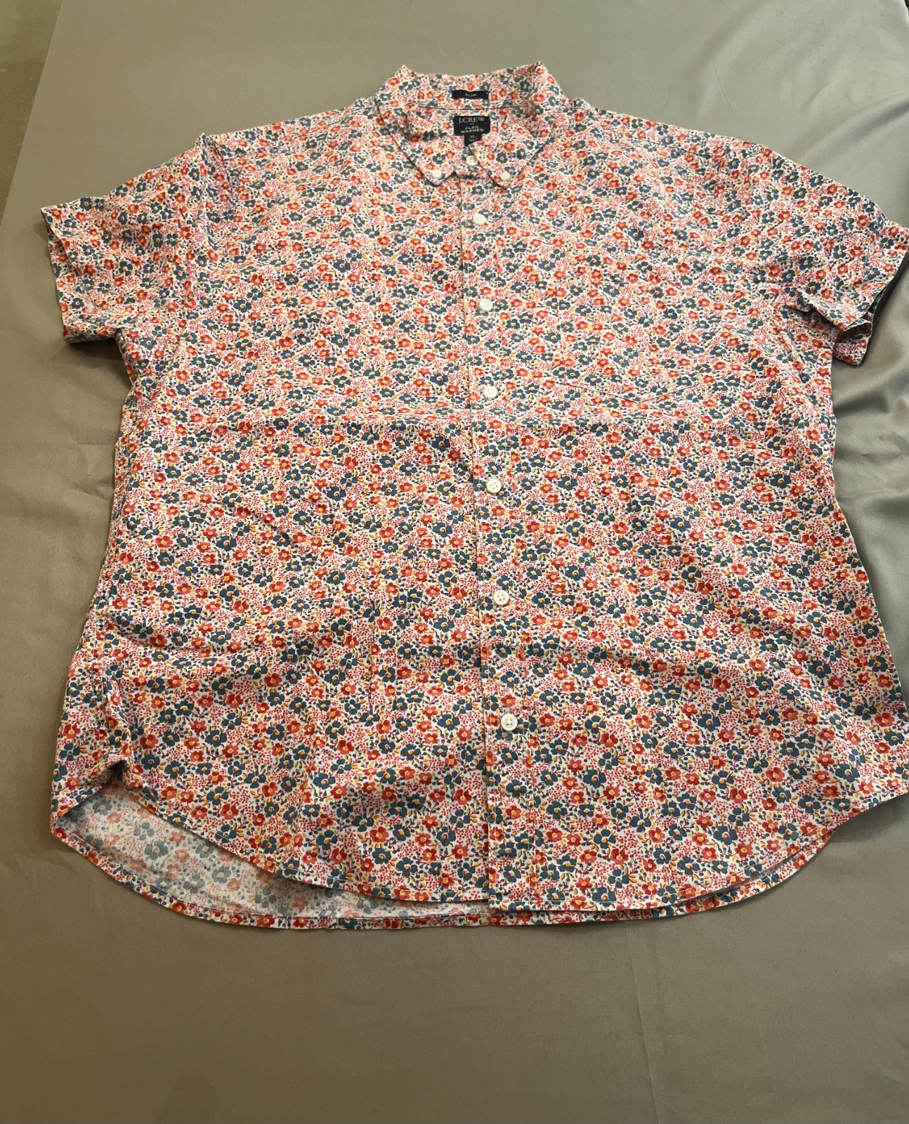 J. Crew Slim Flex Washed Flower Print Mens Button Up Size XL