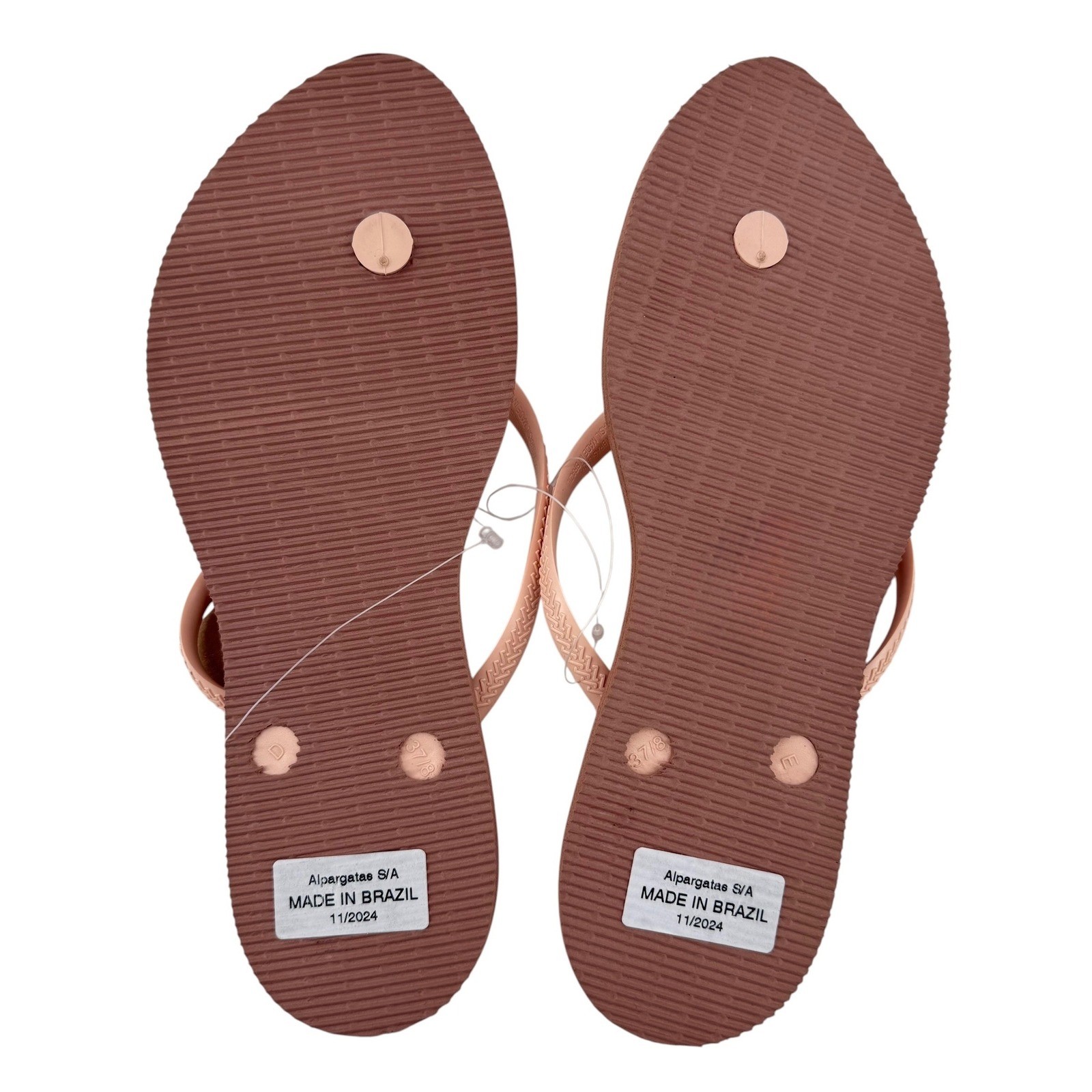 Havaianas Slim Logo Metallic Flip Flops Rose Gold Nude Sandals Womens 7/8 NEW