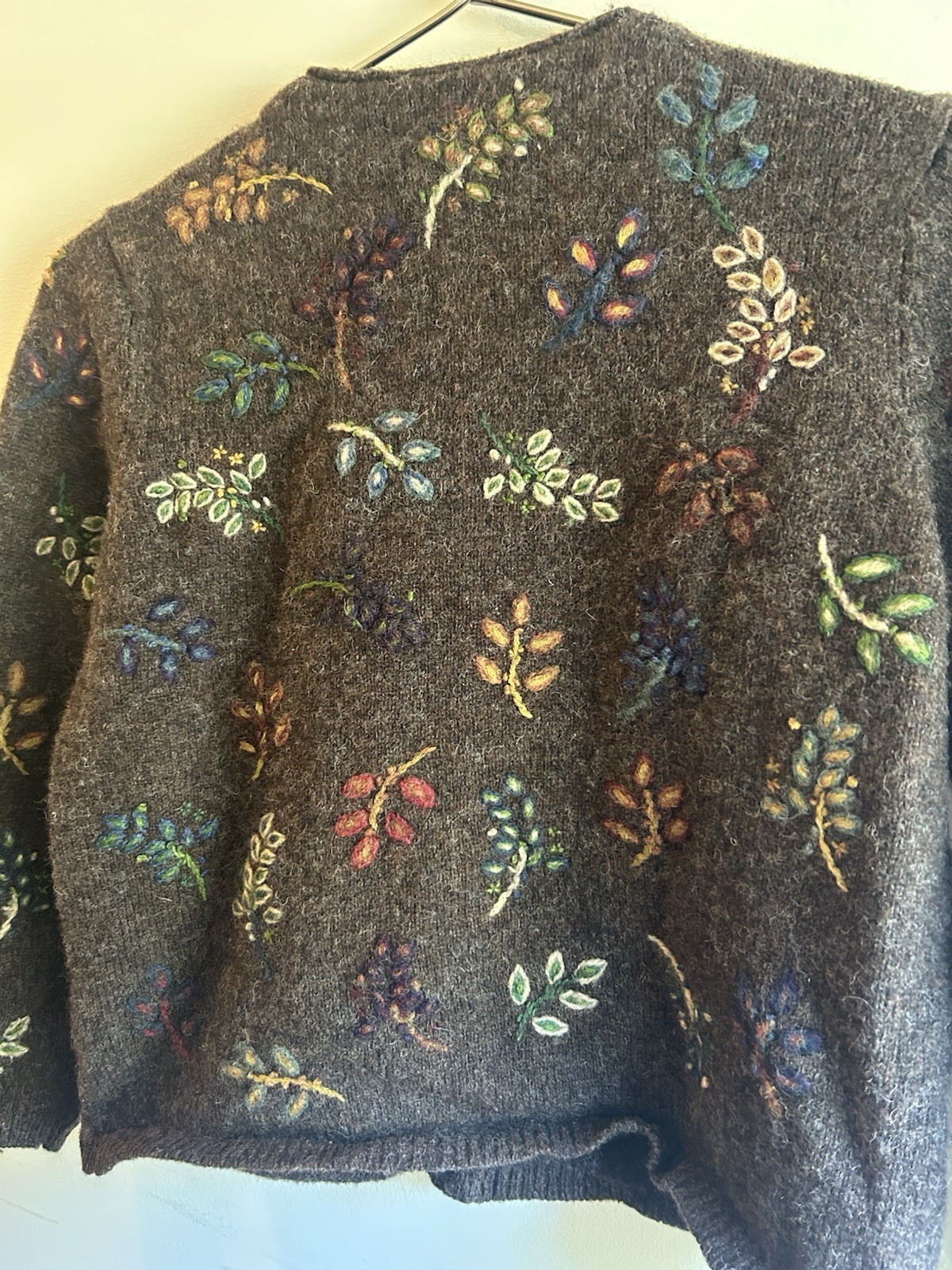 90’s Deane & White Brown 100% Wool Fall Leaves Embroidered Sweater SZ Petite M
