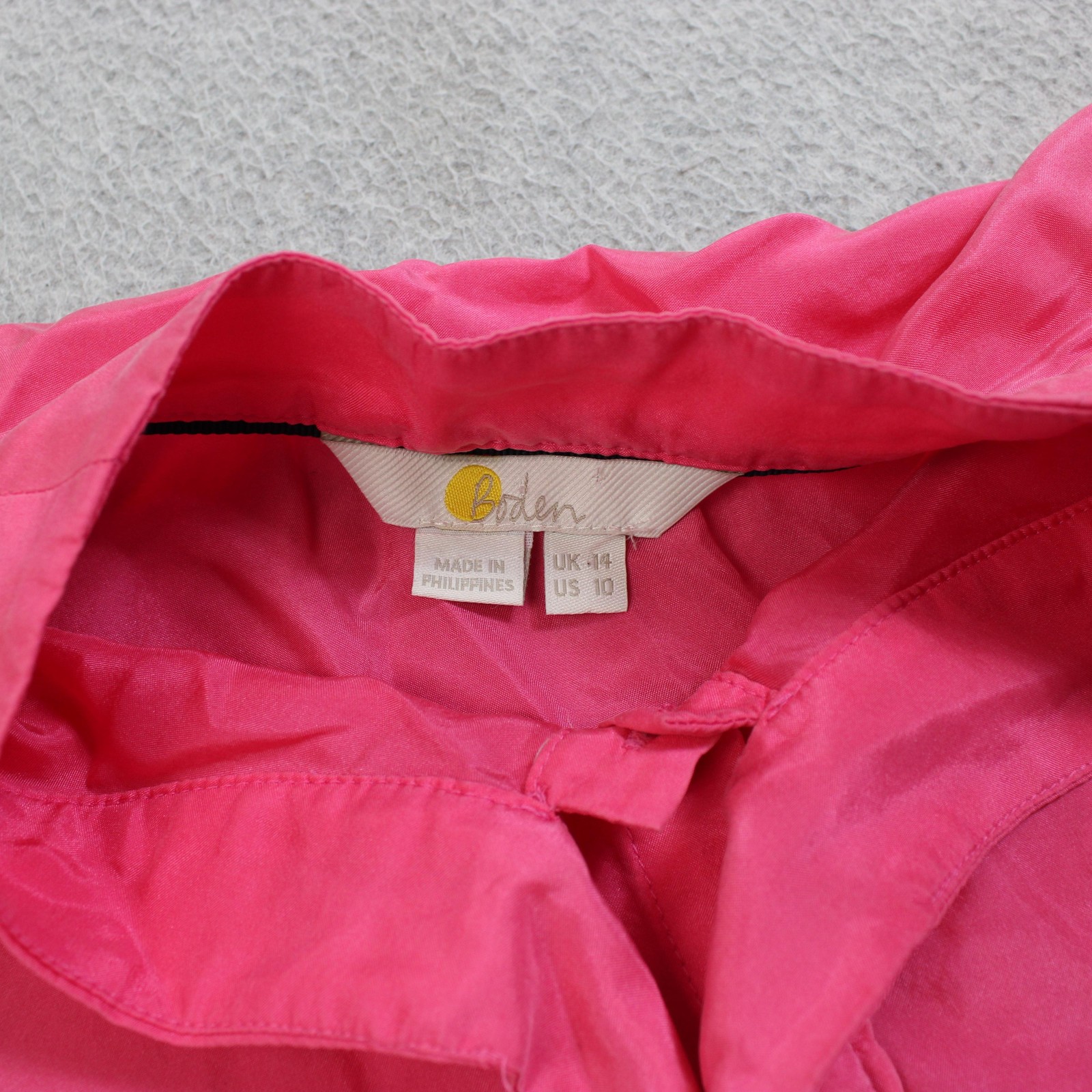 Boden Silk Shirt Women 10 US 14 UK Pink Tie Neck Button Long Sleeve Office Twee