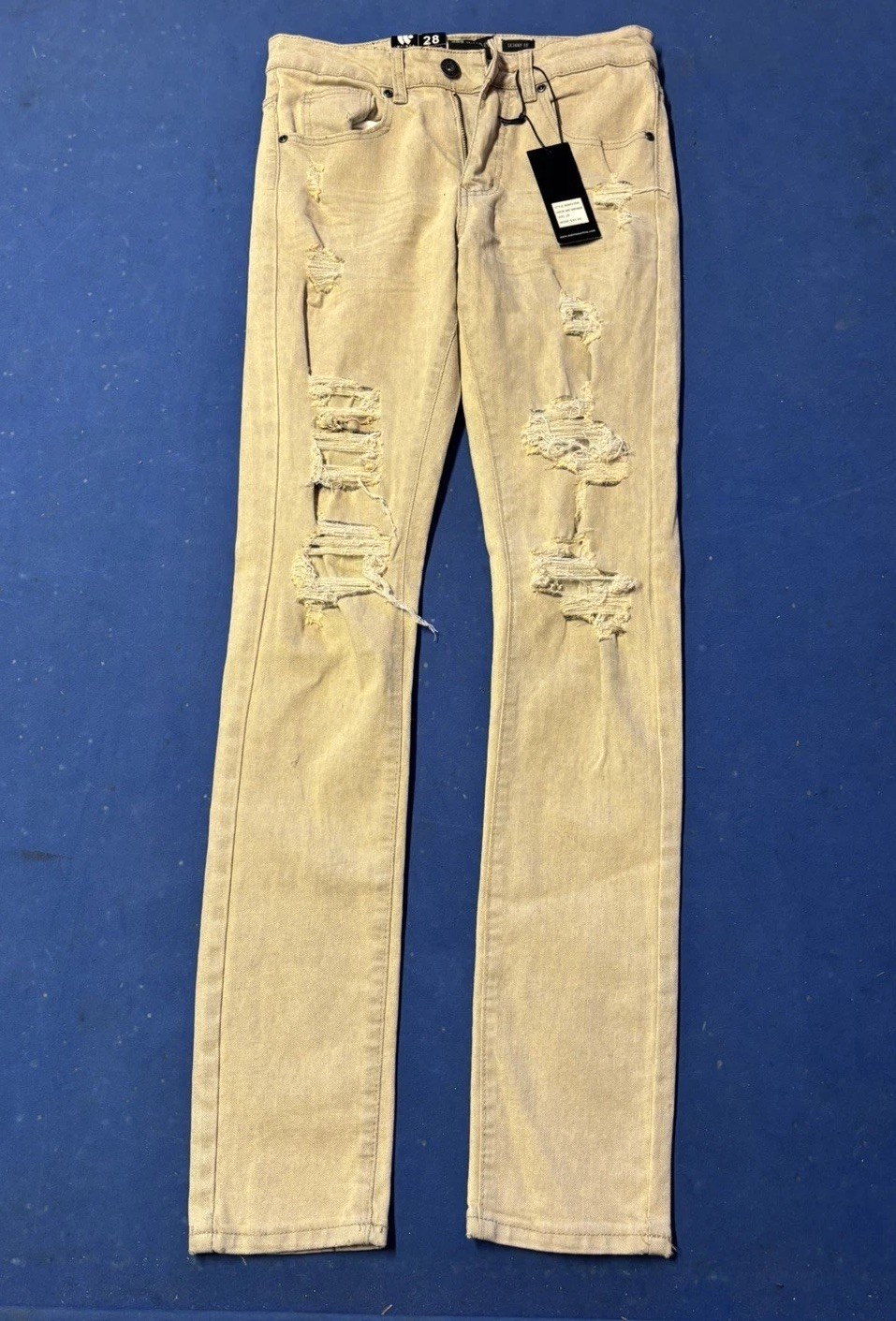 Waimea Denim Jeans Mens 28 Skinny Fit Destroyed Rip Holes Grey Stretch New