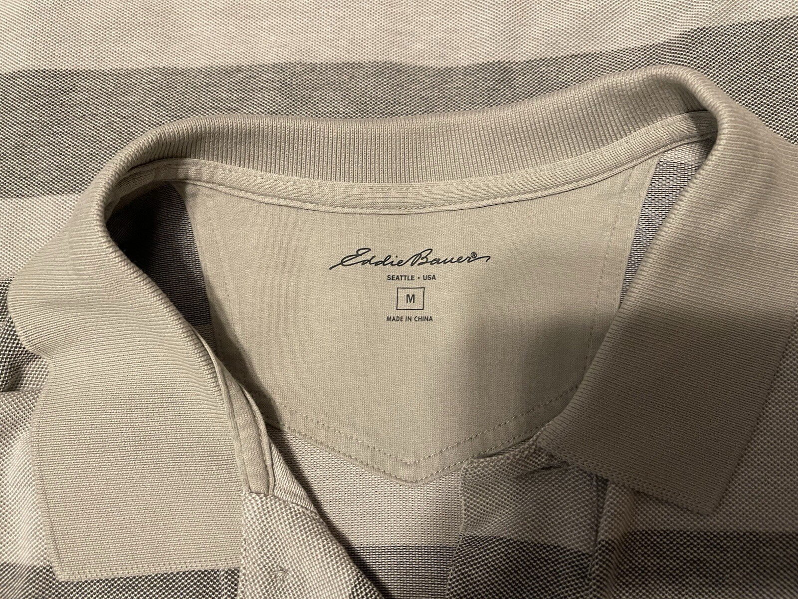 EDDIE BAUER CLASSIC PIQUE COTTON HEATHER CHARCOAL GRAY STRIPED POLO MEDIUM MEN