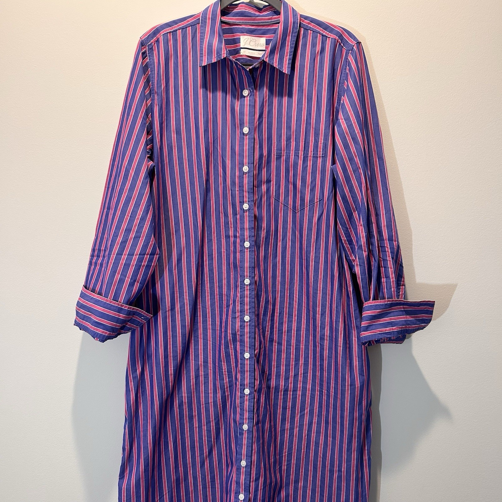 J.Crew Tall Striped Button-Down Cotton Shirtdress Blue Pink