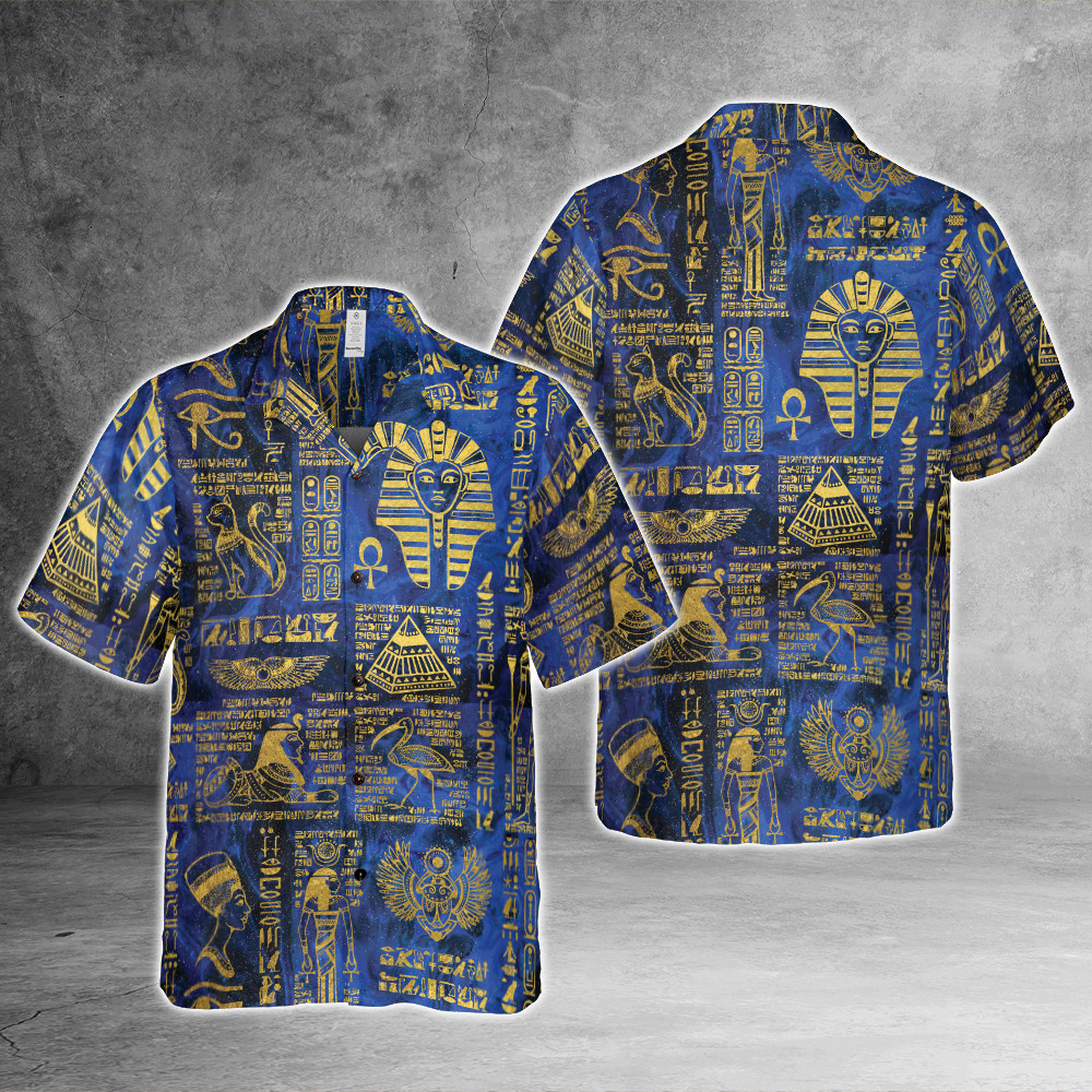 Egyptian Hieroglyphs And Deities 3D All Over Print Hawaiian Shirt Size S-5XL