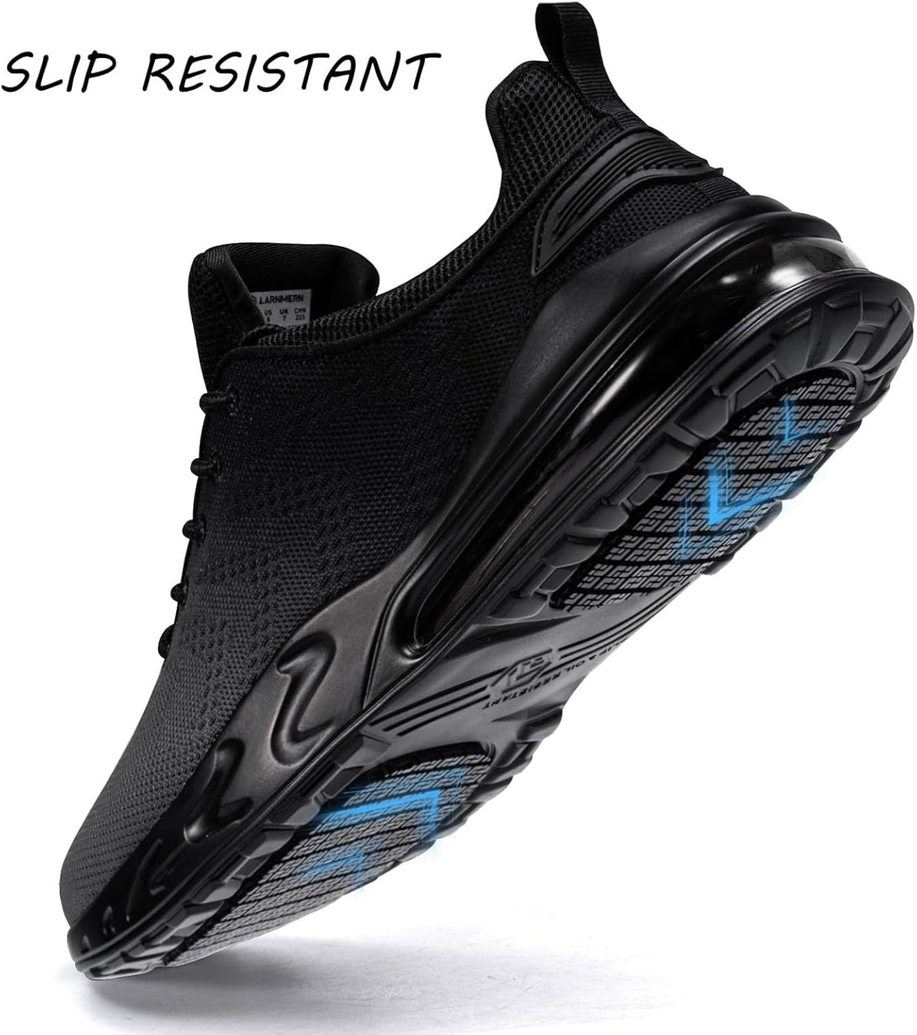Mens Non Slip Work Shoes Water Resistant Slip On Walking Sneakers Black