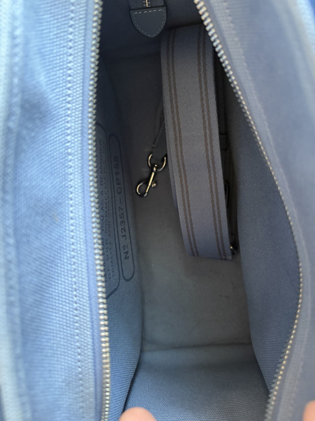 Coach Slate Blue Cargo Tote with Silver Hardware and Crossbody Strap