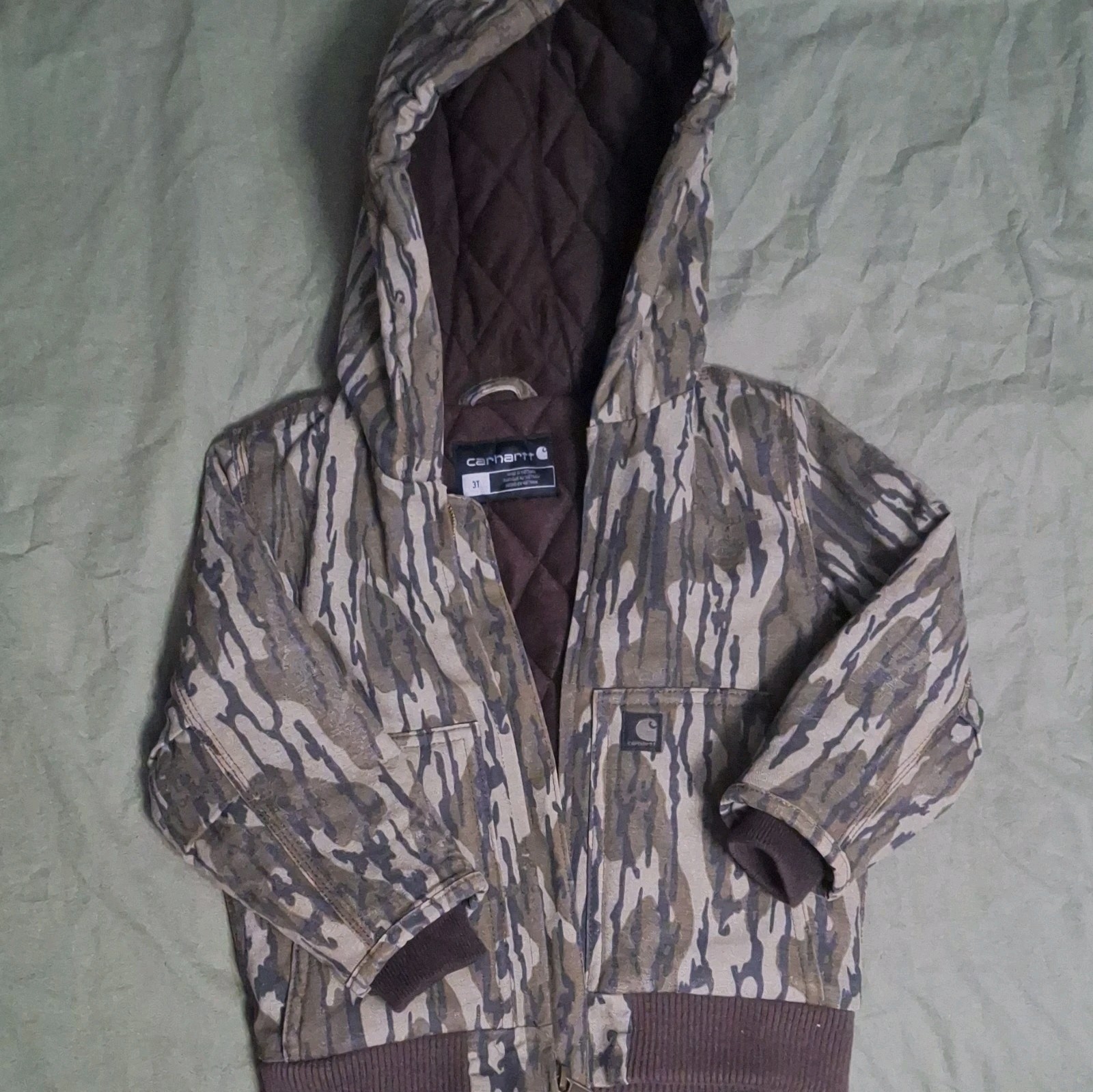 Carhartt Boys 3T Camouflage Hooded Full Zip Canvas Jacket Lined Pockets
