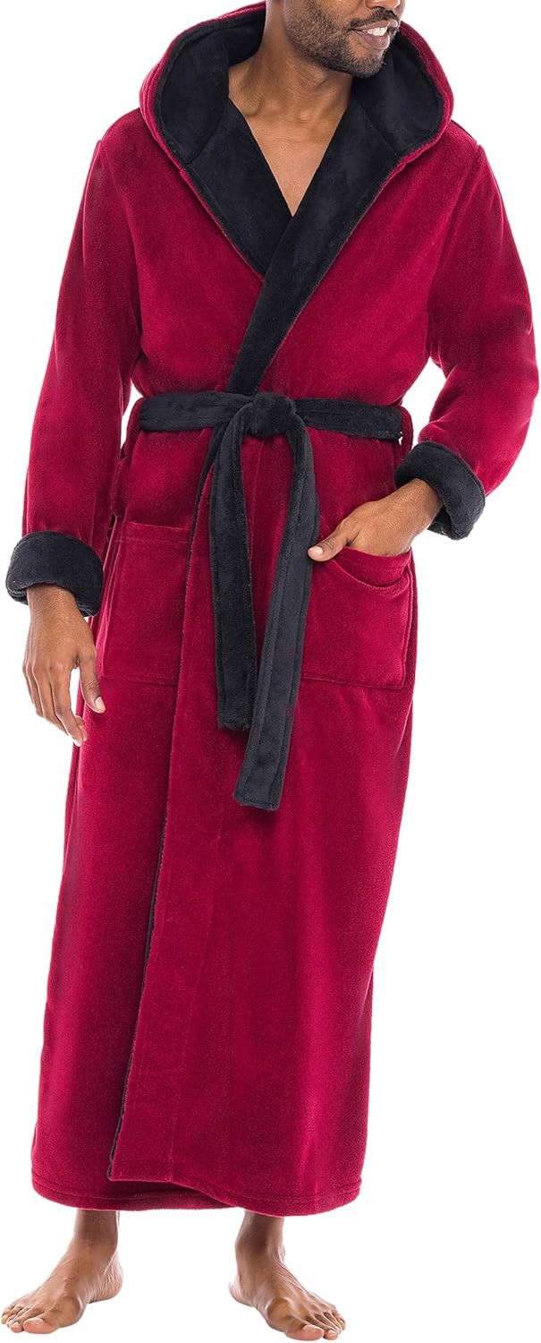 Men’s Extra Thick Plush Fleece Hooded Bathrobe Long Full Length Big & Tall