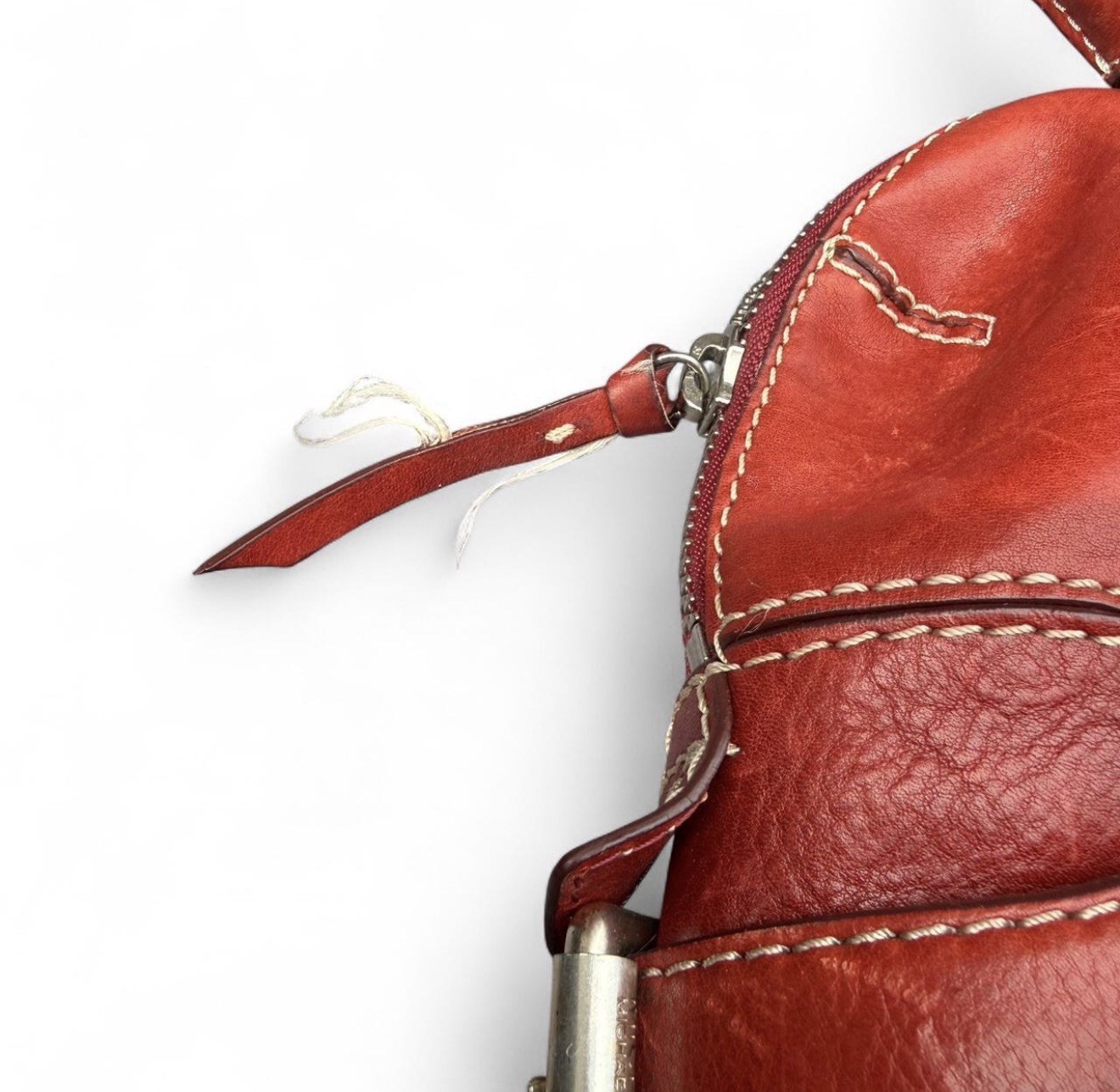 Michael Kors Red Satchel Top Handle Bag with Zipper, Buckle Accent