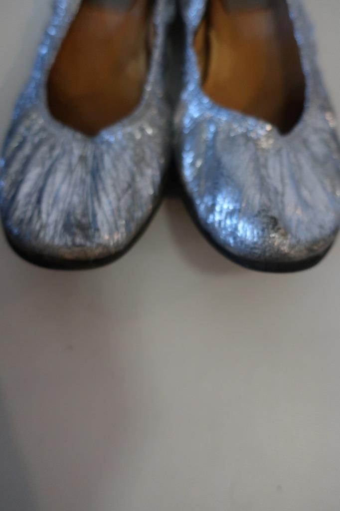 Womens Lanvin Metallic Silver Leather Ballet Flats 40 1/2 /US 10.5