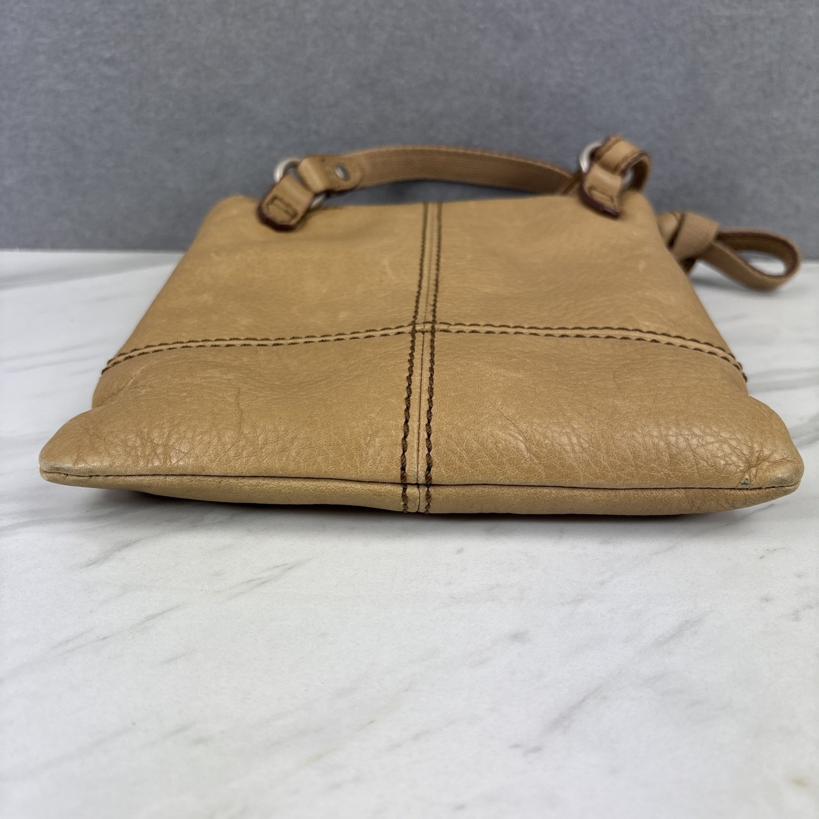 Fossil Maddox Patchwork Colorblock Lt Tan Leather Adj Strap Y2K Crossbody Purse