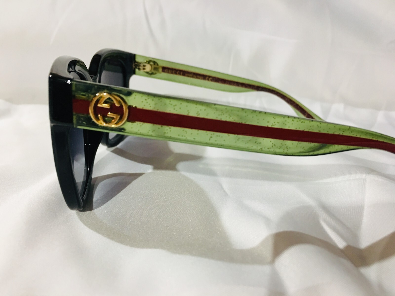 Authentic New Gucci GG0034SN 002 Black Green Red Stripe Grey Sunglasses