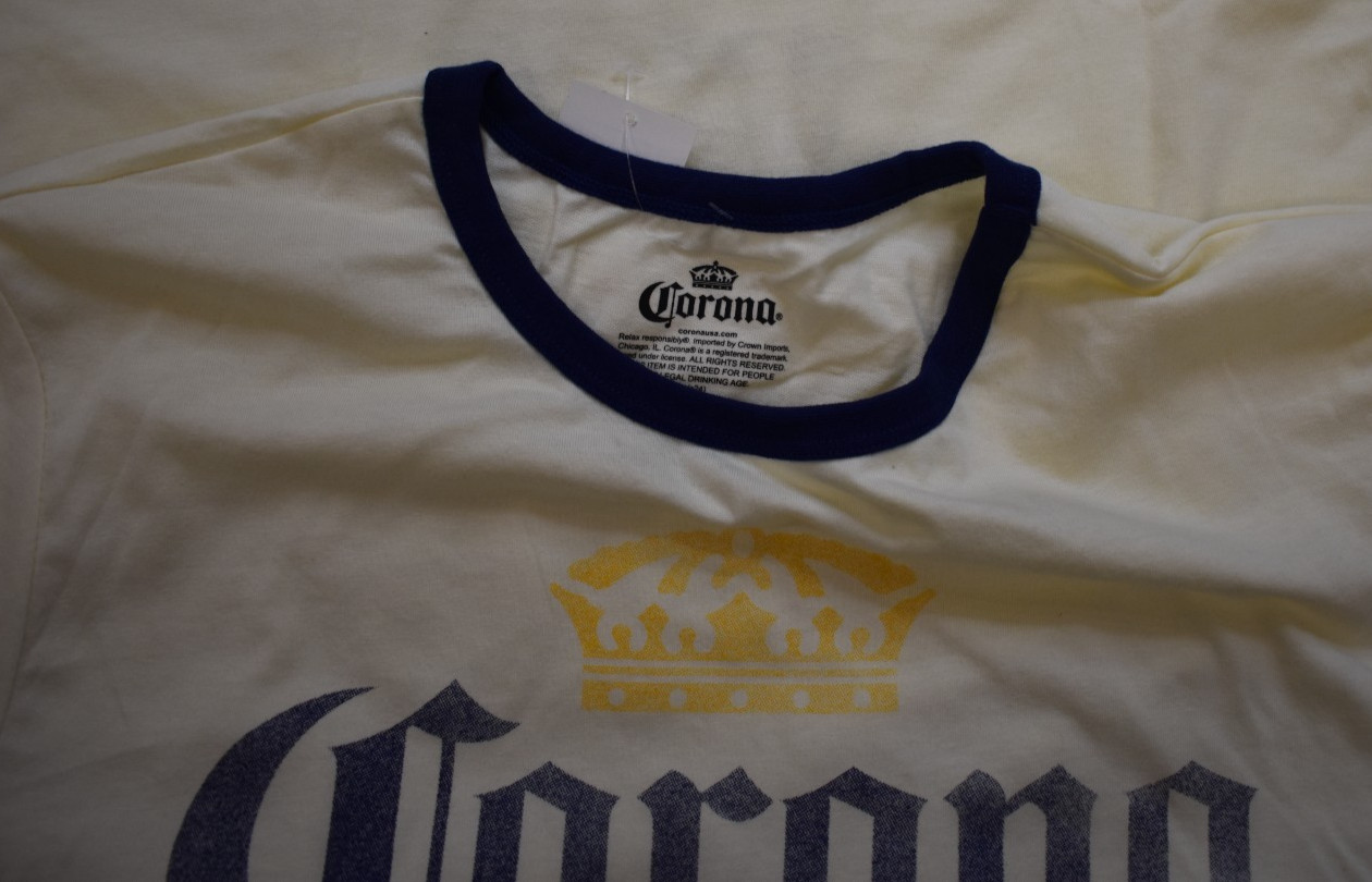 Corona Extra Vintage Graphic Ivory Mens Ringer Shirt NWT Medium